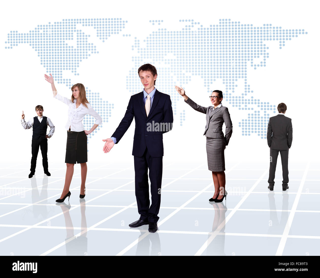 Weltkarte und Menschen als Symbol des sozialen Netzwerks Stockfoto