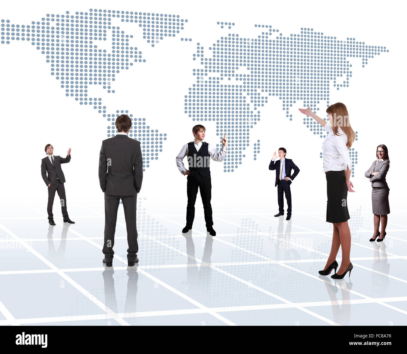Weltkarte und Menschen als Symbol des sozialen Netzwerks Stockfoto