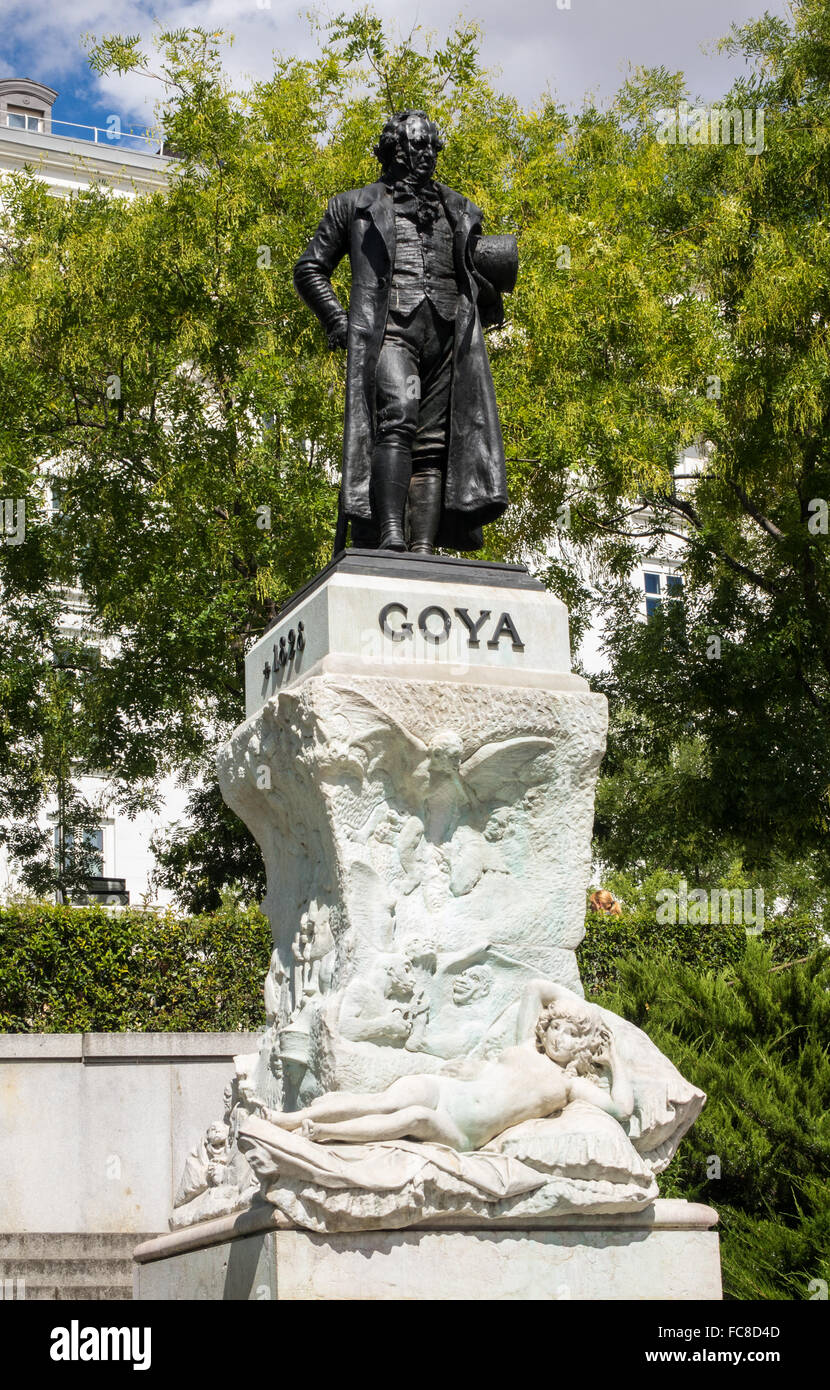 Statue von Goya außerhalb von Madrid Prado-Museum Stockfoto