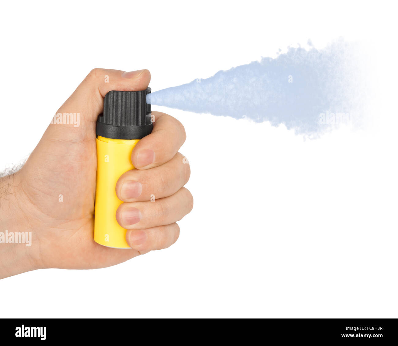 Hand mit Flasche Pfefferspray Stockfoto