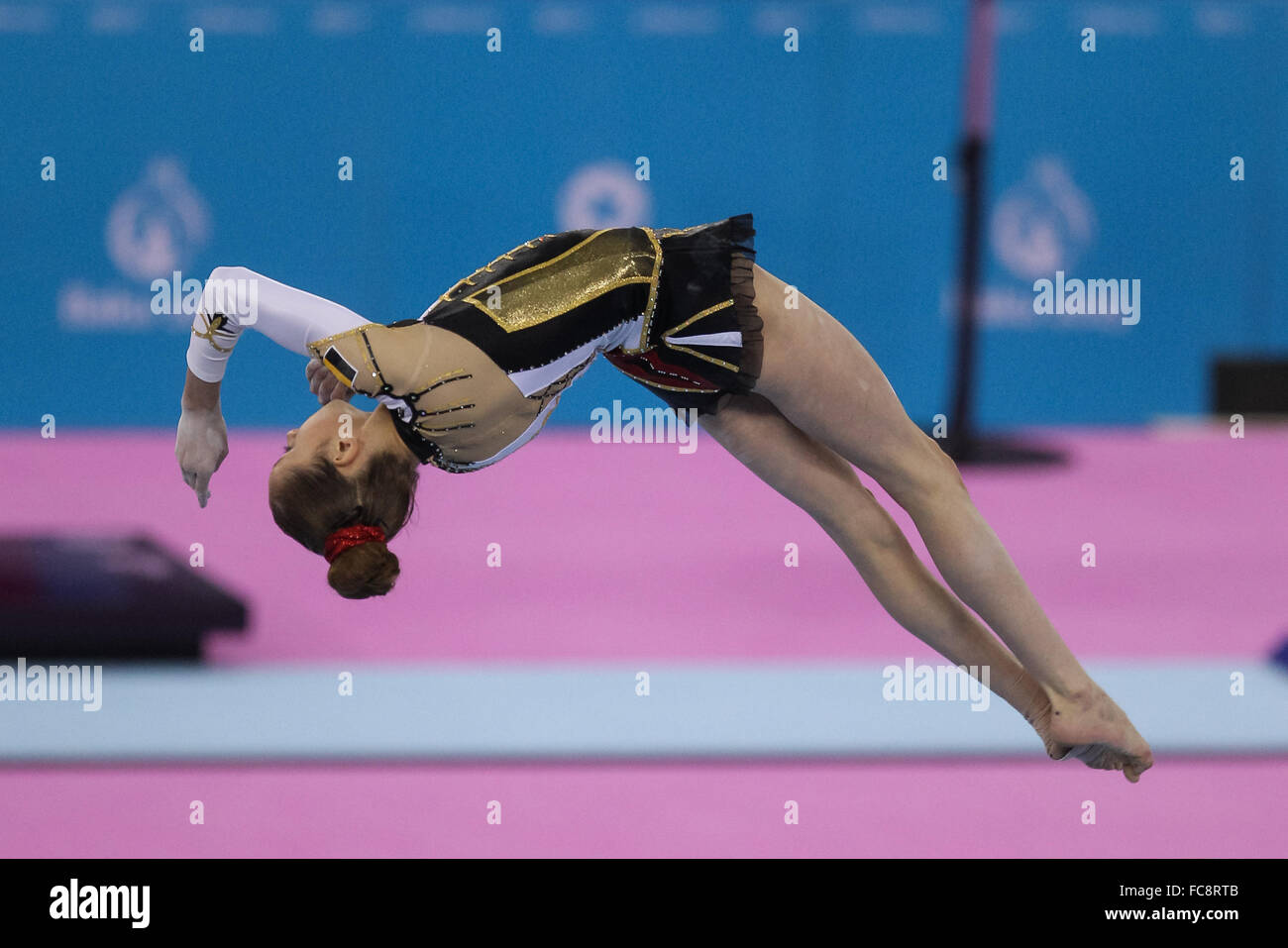 Belgien. Frauengruppe Vielseitige akrobatische Gymnastik. Nationale Gymnastik Arena. Baku 2015. 1. Europäische Spiele. Baku. Aserbaidschan. 19.06.2015. Stockfoto