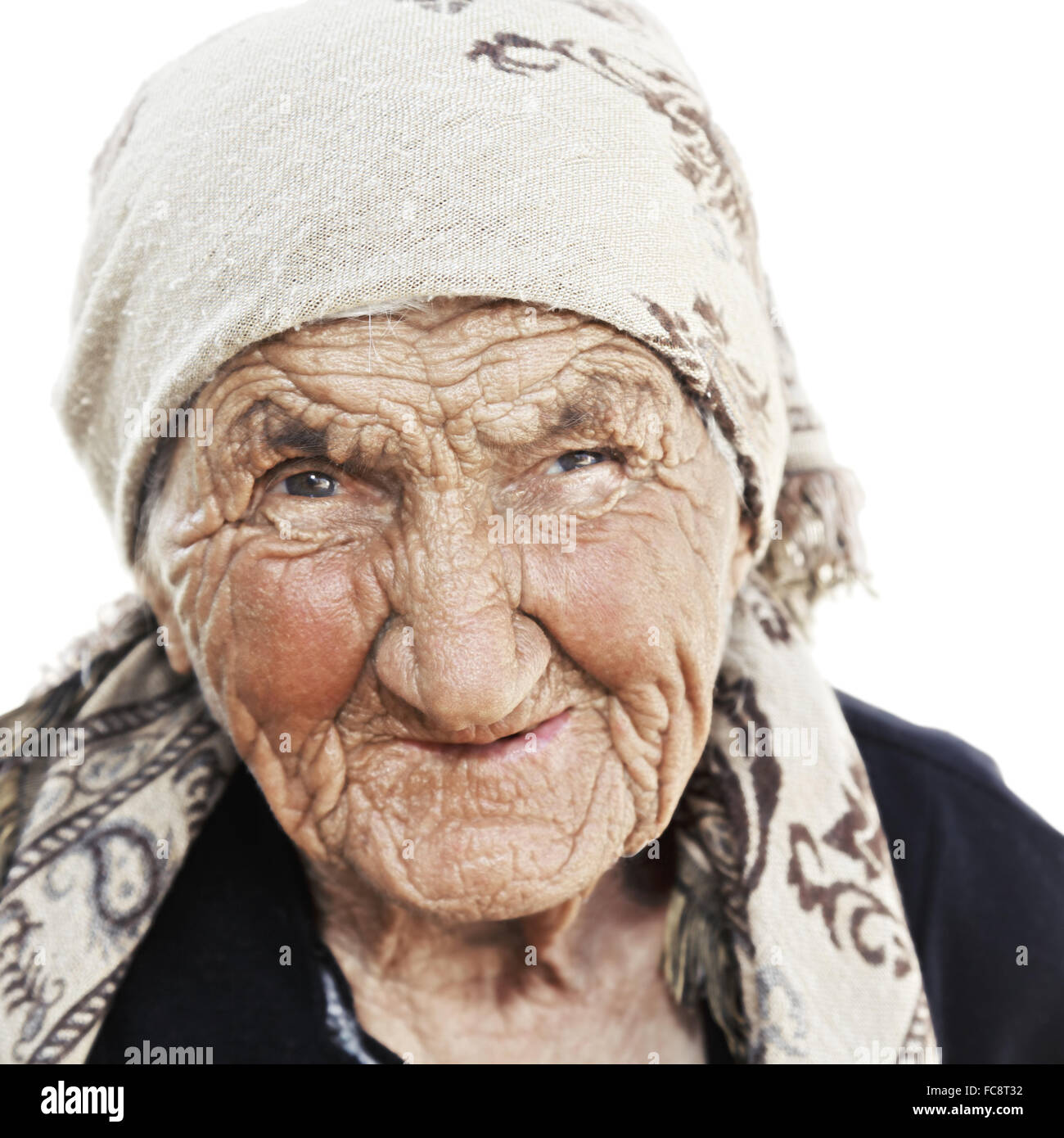 Porträt der älteren Frau, die seitlich Stockfoto