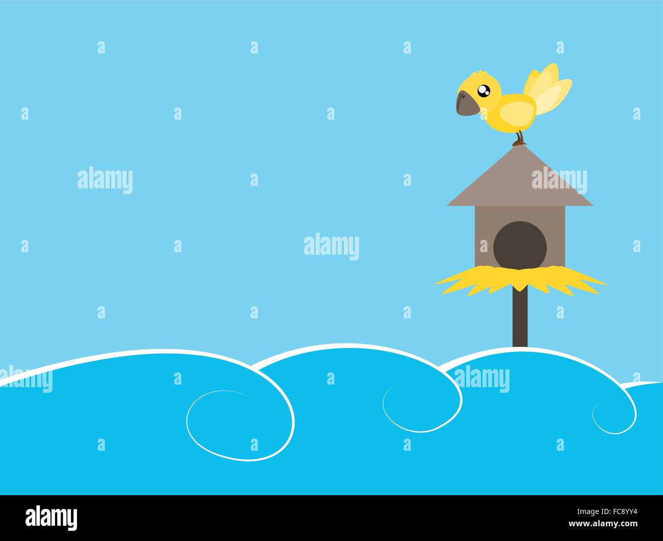Vogel auf dem Wasser in einsamen Konzept Abbildung Stock Vektor