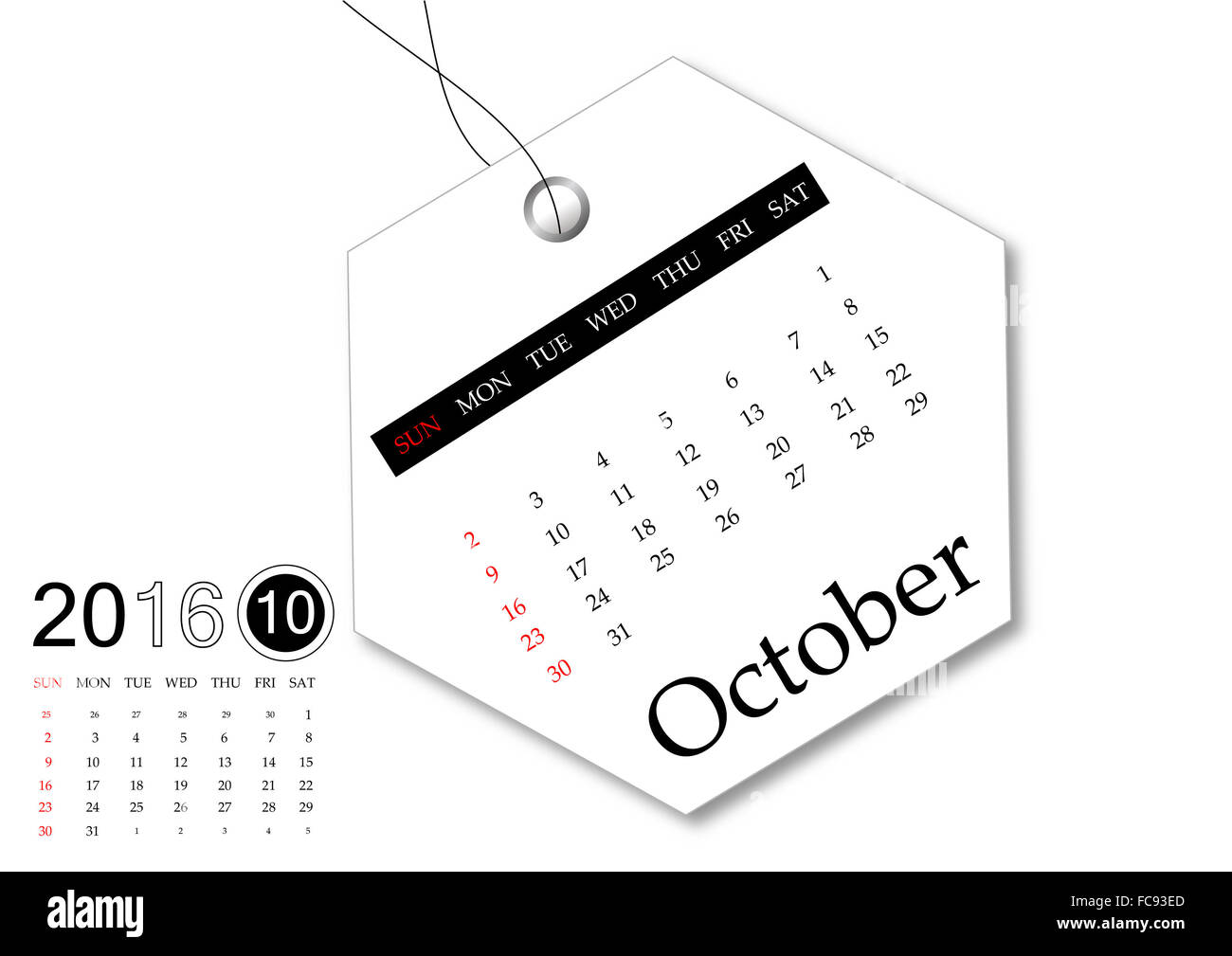 Oktober 2016 - Kalender-Serie für Tag design Stockfoto