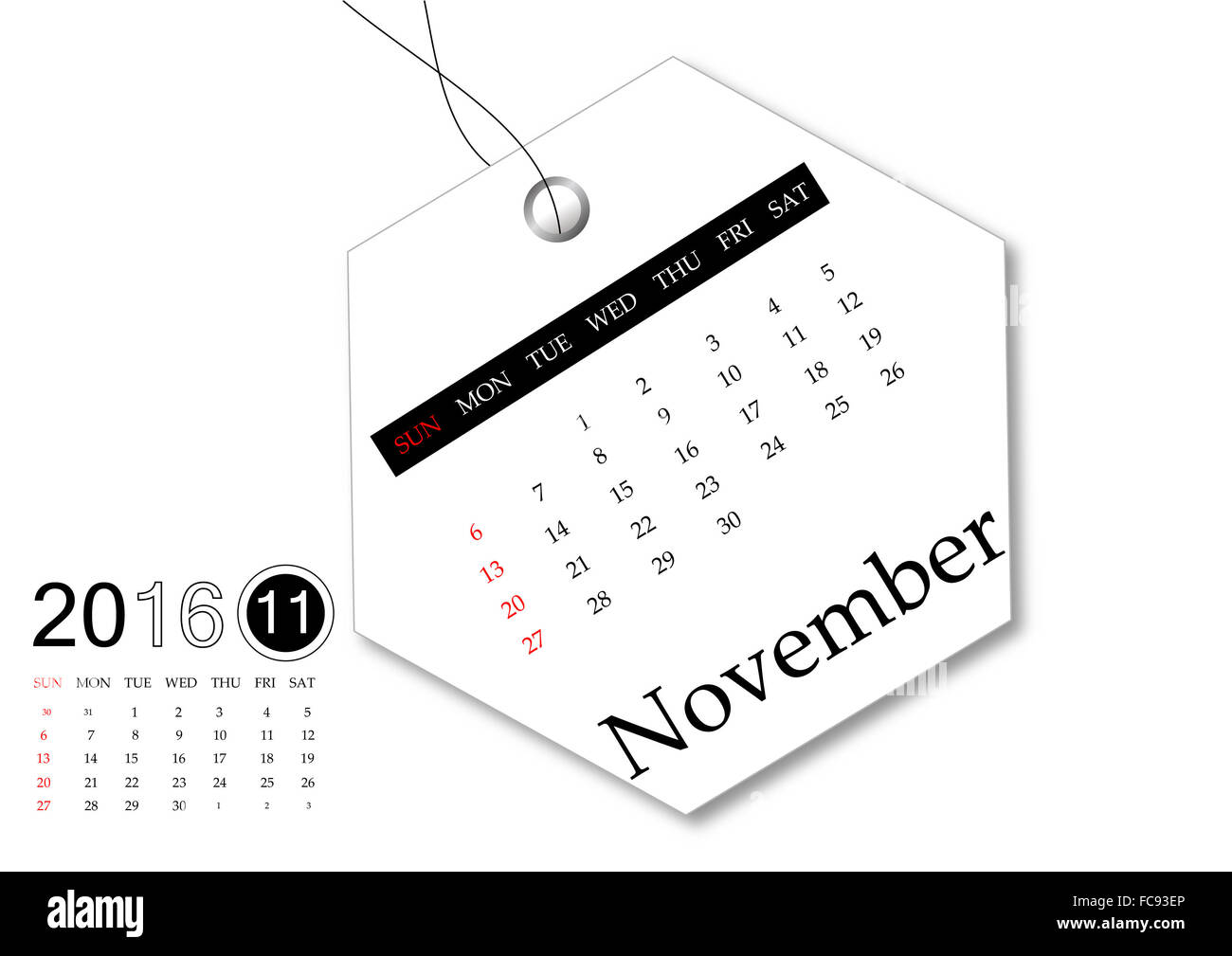 November 2016 - Kalender-Serie für Tag design Stockfoto
