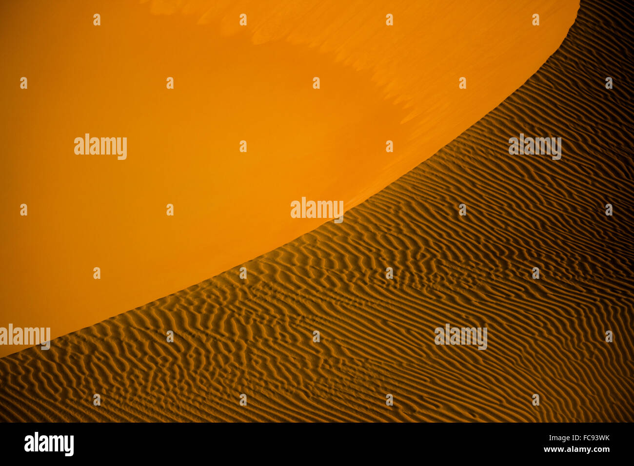 Formen, Strukturen und Muster, Licht und Schatten auf Sanddünen, Rub' al Khali oder Khali, Vereinigte Arabische Emirate Stockfoto