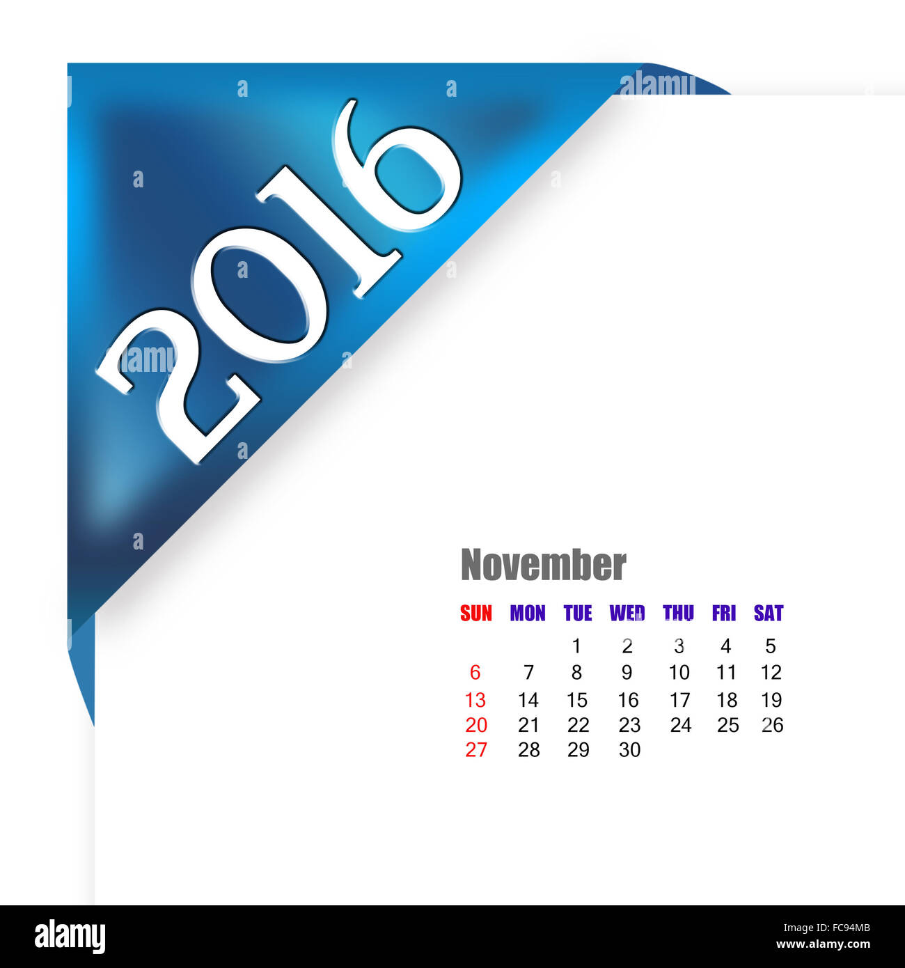 November Kalender 2016 Stockfoto