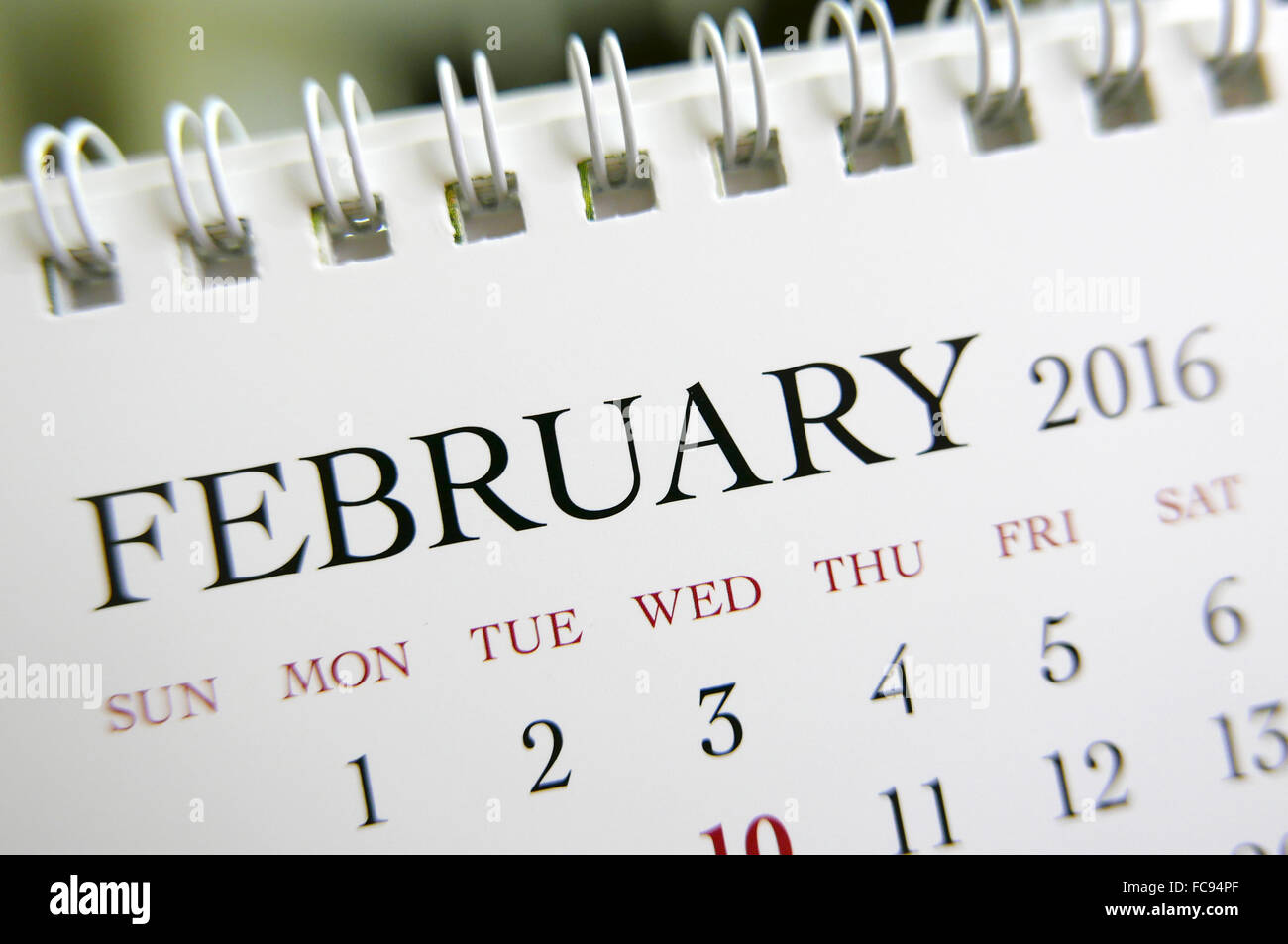 Kalender Februar 2016 hautnah Stockfoto
