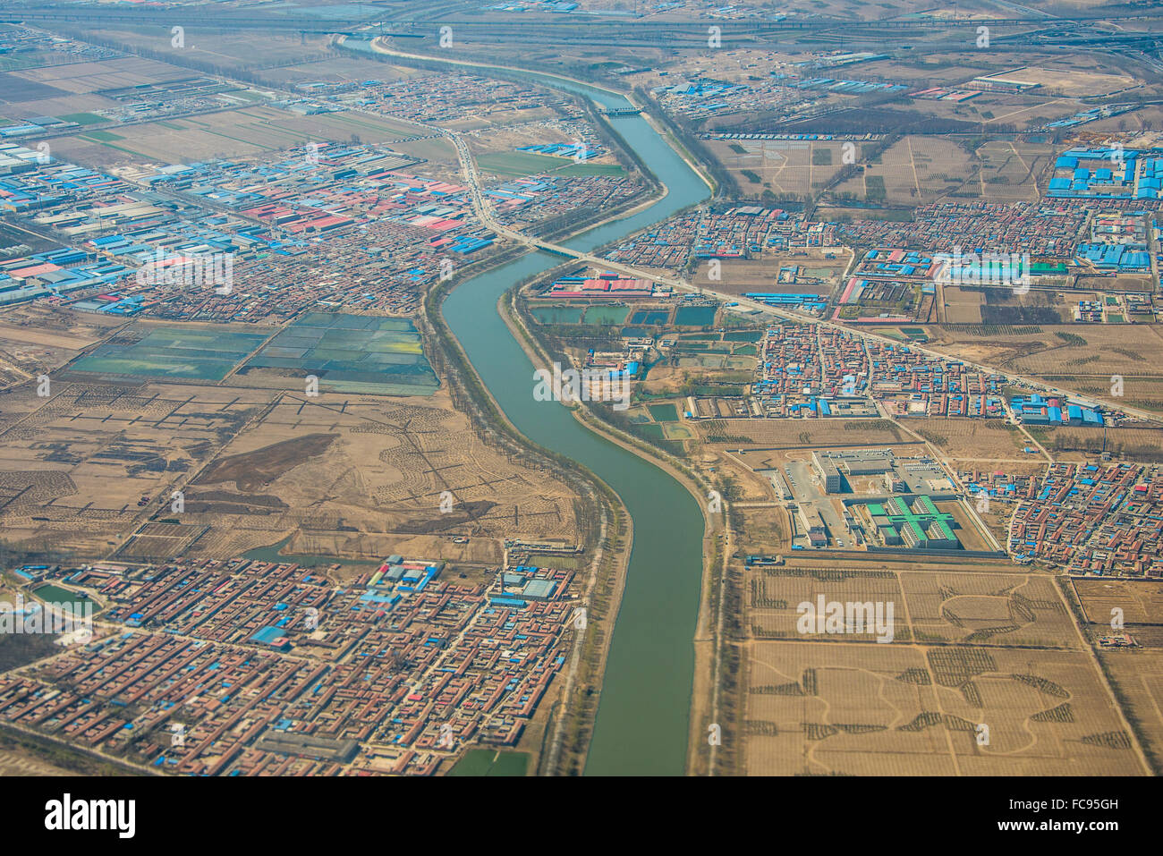 Luftaufnahmen der Landschaften und Städte rund um Peking, China, Asien Stockfoto