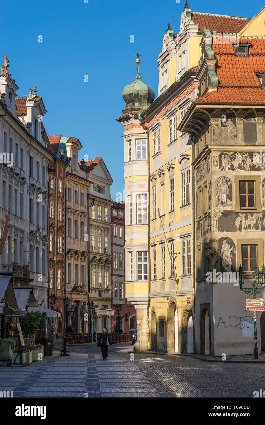 Ruhigen Straße in der Altstadt, UNESCO-Weltkulturerbe, am frühen Morgen, Prag, Tschechische Republik, Europa Stockfoto