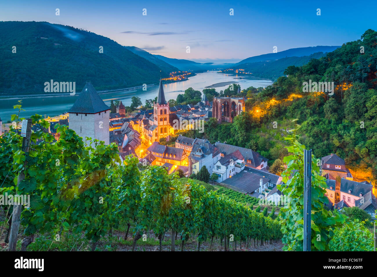 Bacharach am Fluss Rhein, Rheinland Pfalz, Deutschland, Europa Stockfoto