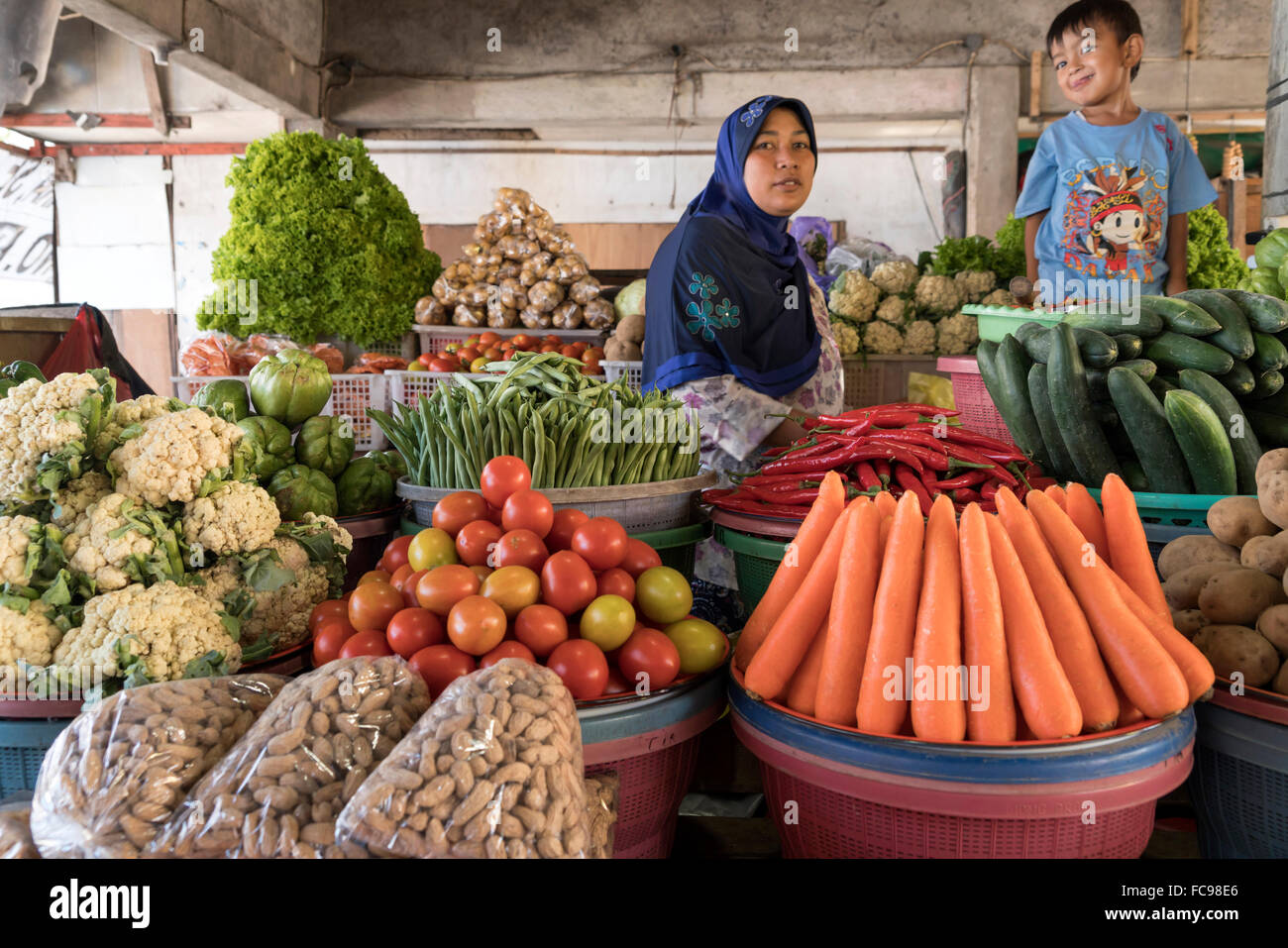 Vielfalt an Gemüse auf dem Markt in Bedugul, Bali, Indonesien Stockfoto