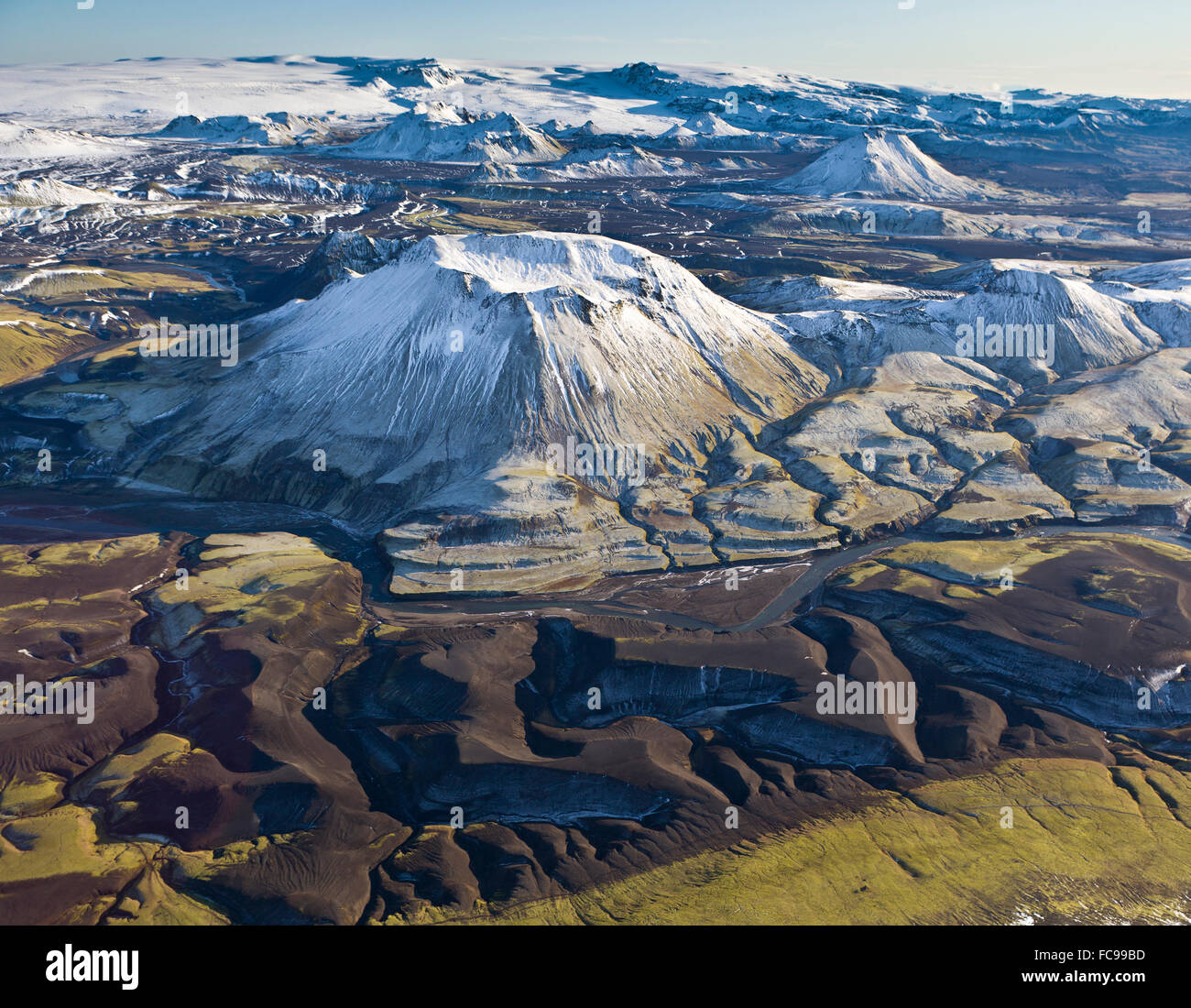 Luft der Berge, Emstrur Bereich. Region von Katla - subglazialer Vulkan unter Mýrdalsjökull Eiskappe, Island Stockfoto