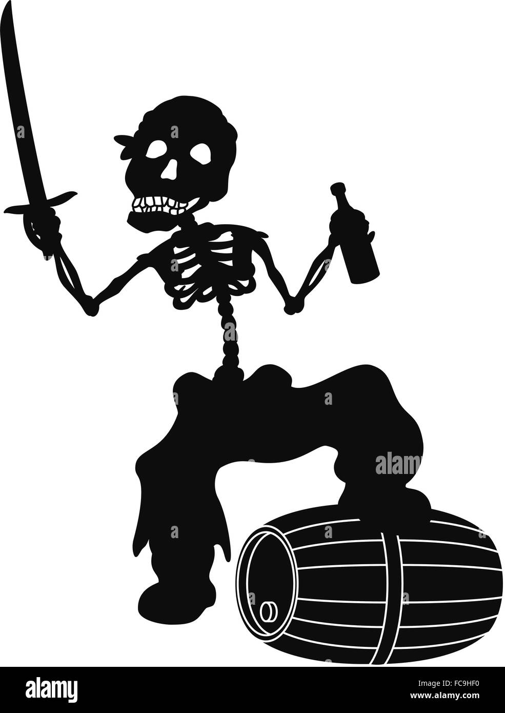 Jolly Roger Skelett, schwarzen Silhouetten Stock Vektor