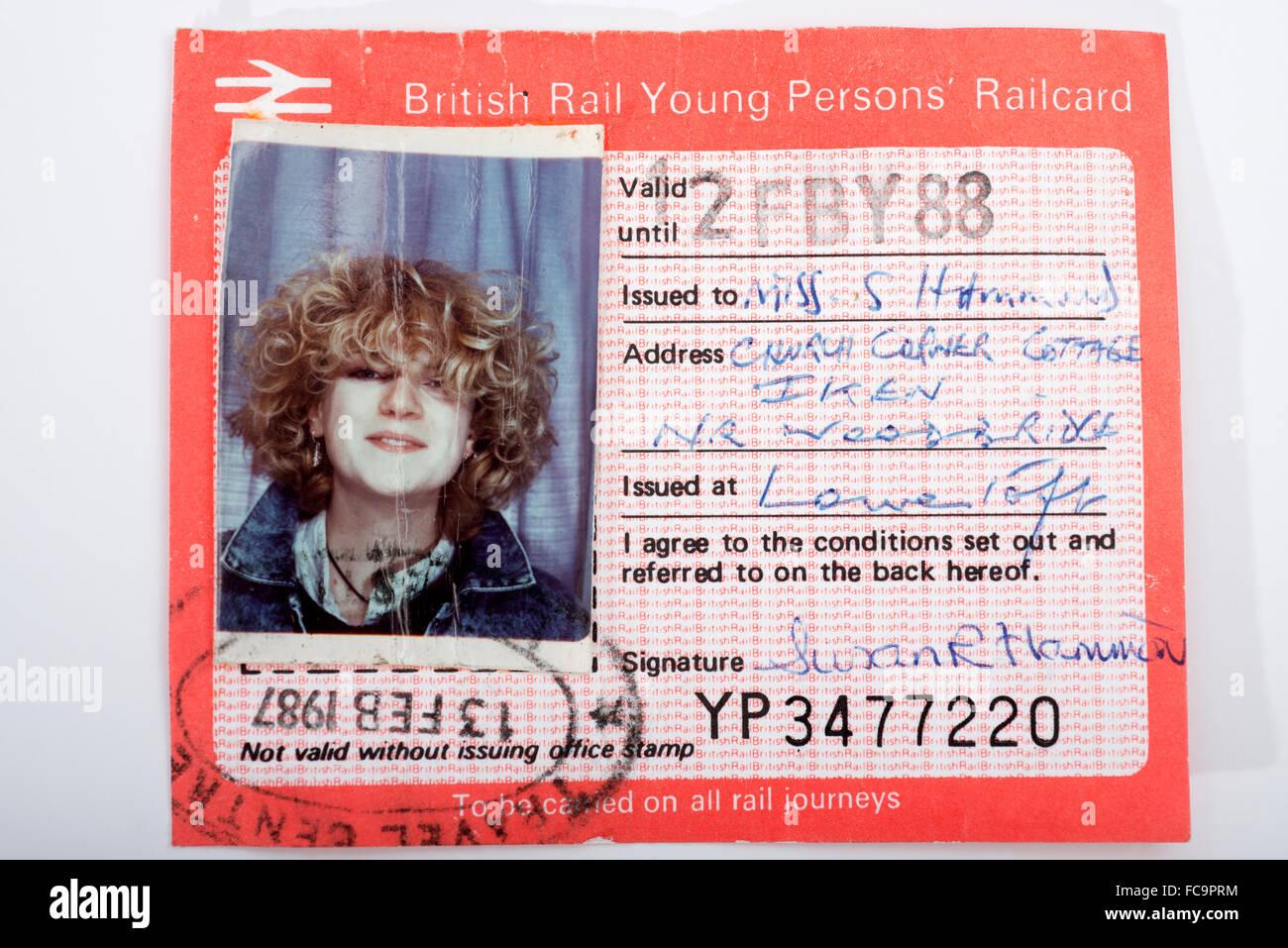 1980er Jahren Britische Schiene Jugendliche BahnCard Stockfoto