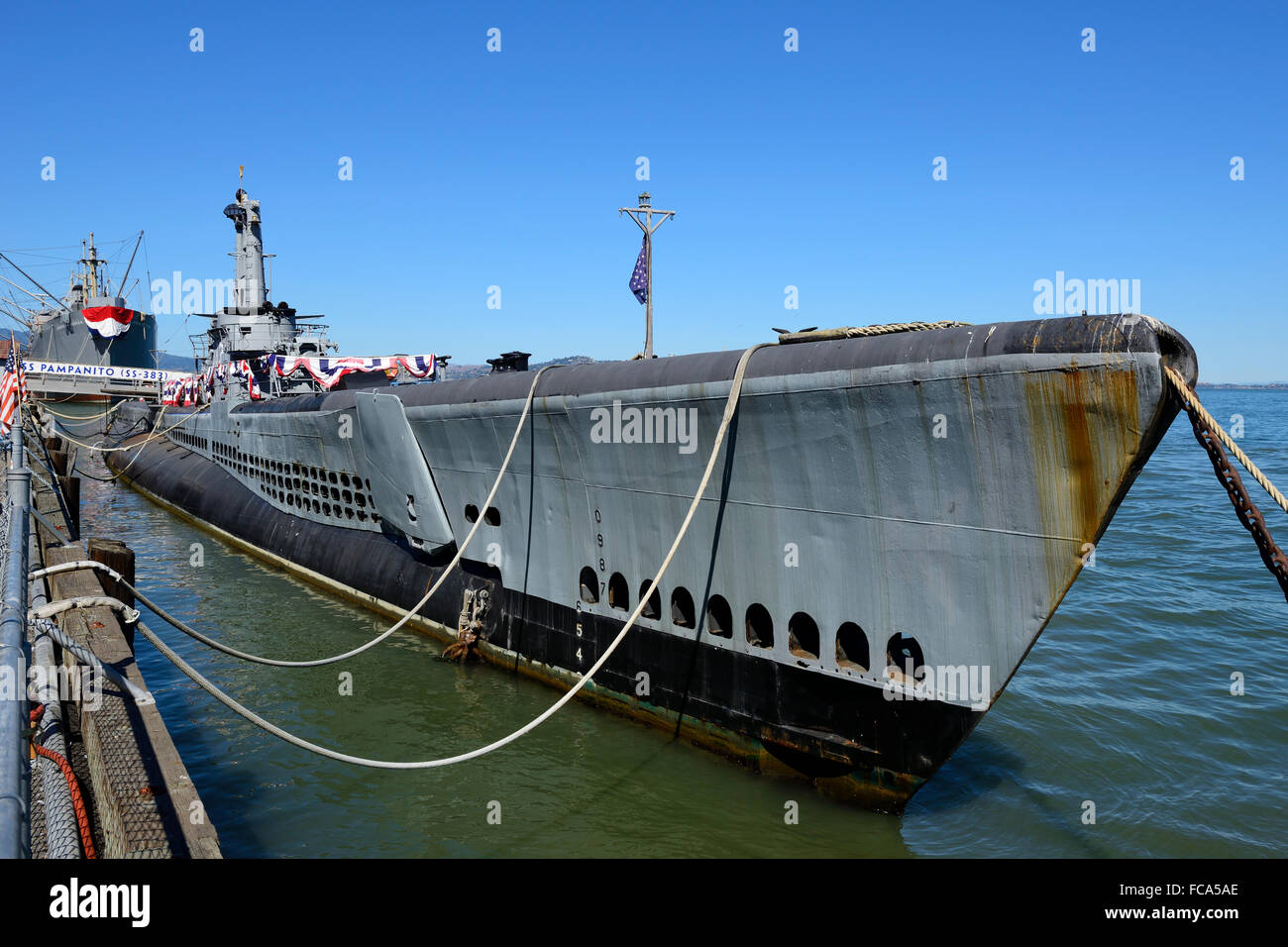 USS Pampanito historischen WWII u-Boot vertäut am Pier 45, Fishermans Wharf, San Francisco, Kalifornien, USA Stockfoto