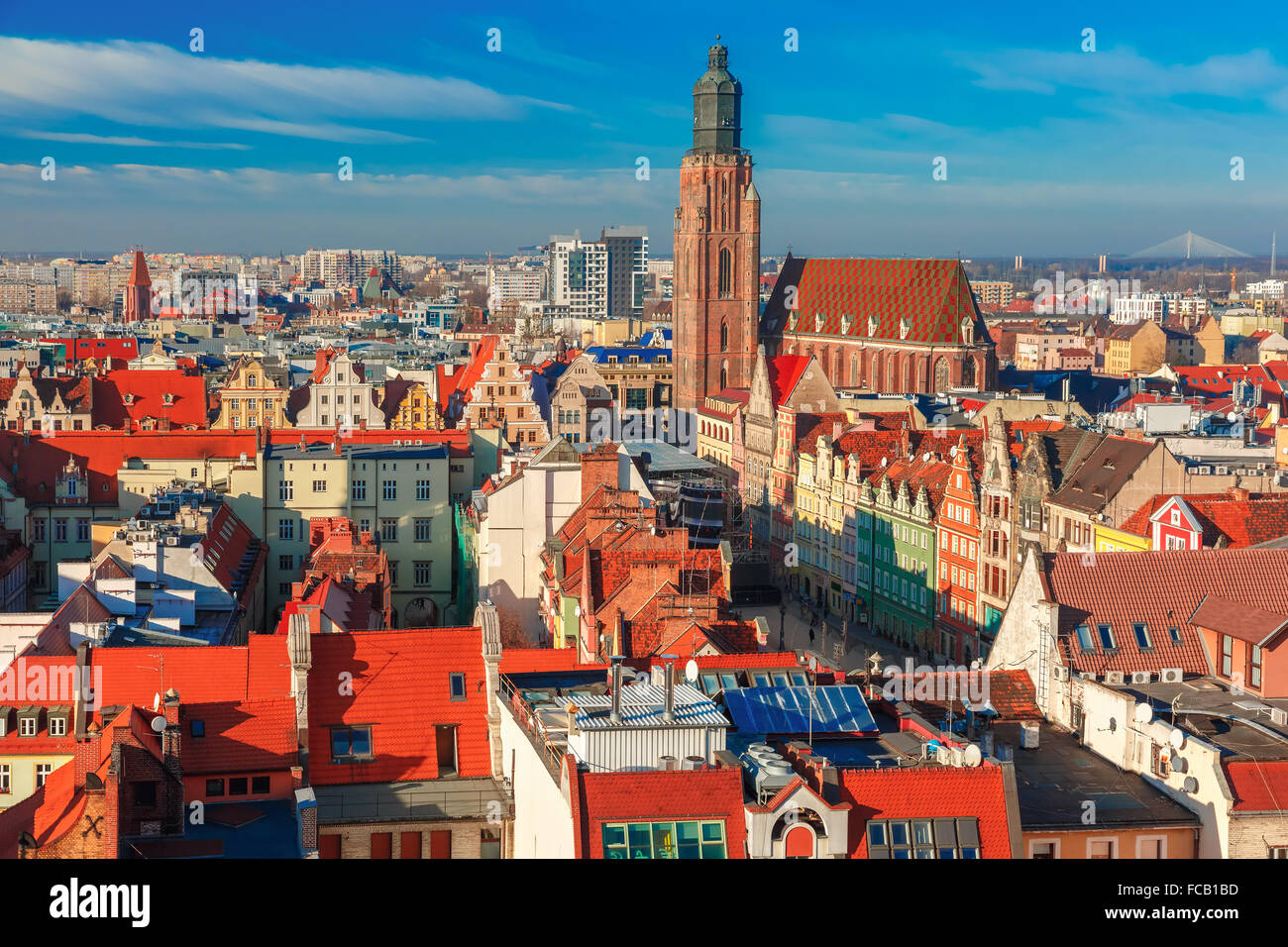 Luftaufnahme von Breslau am Morgen Stockfoto