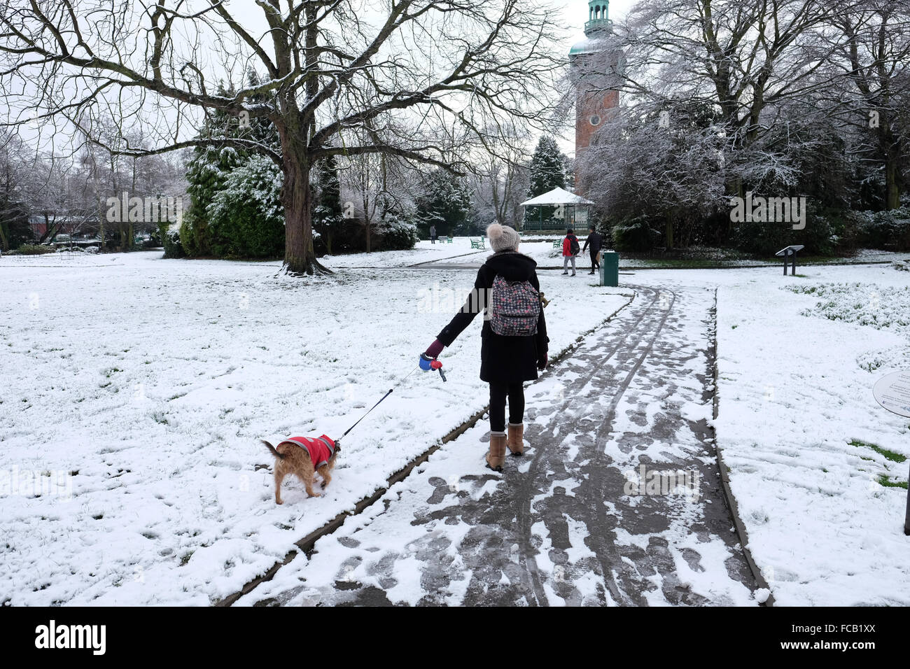 Schnee in Queens Park Loughborough leicestershire Stockfoto