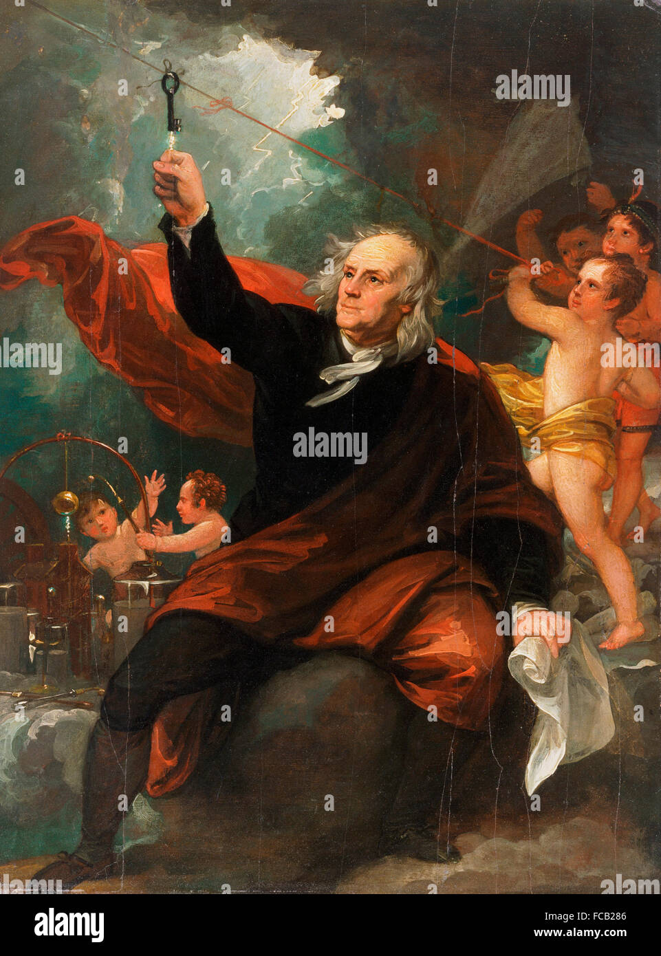 Benjamin Franklin Zeichnung Strom vom Himmel von Benjamin West, c.1816 Stockfoto
