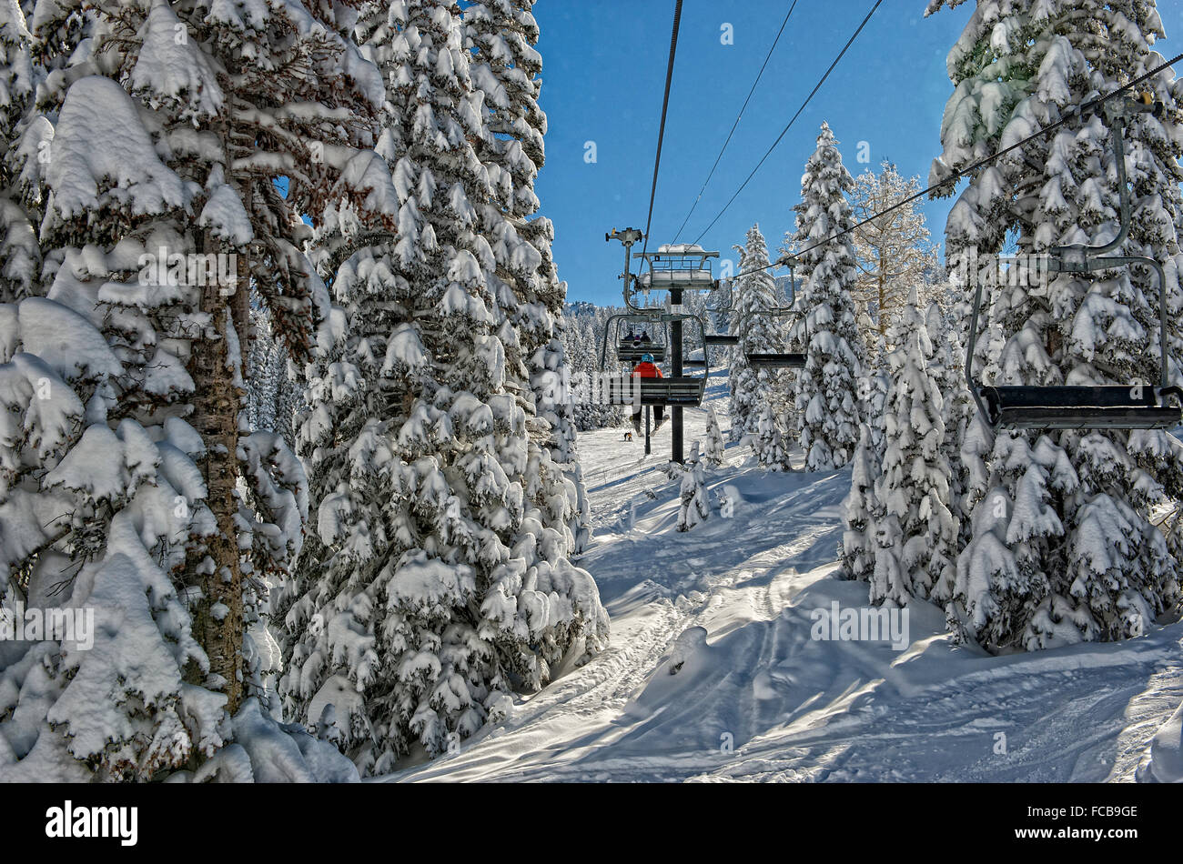 Skilift an einem frischen Powder-Tag am Park City, Utah Stockfoto