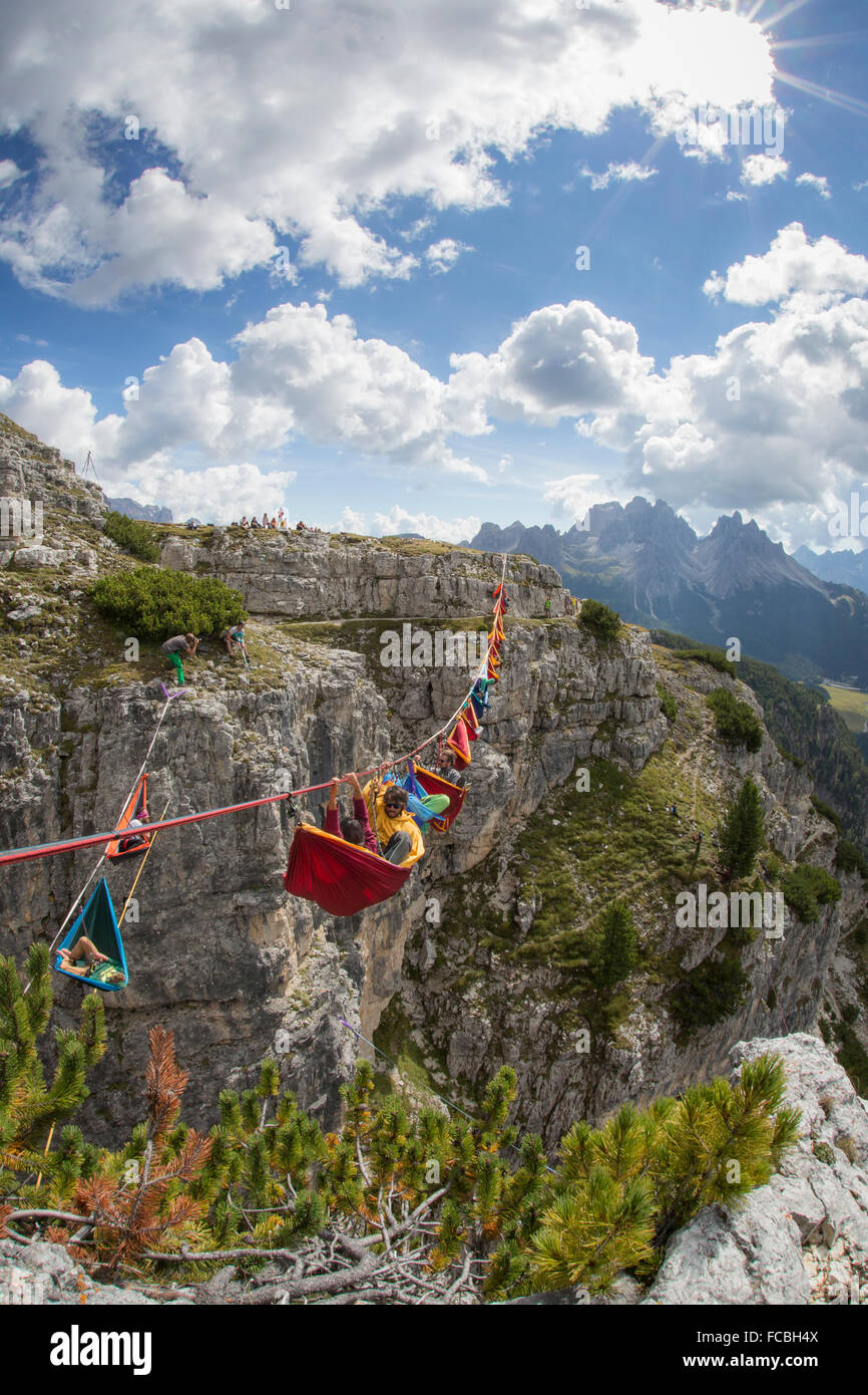 Monte Piana Hängematte Aktion 2014 Stockfoto
