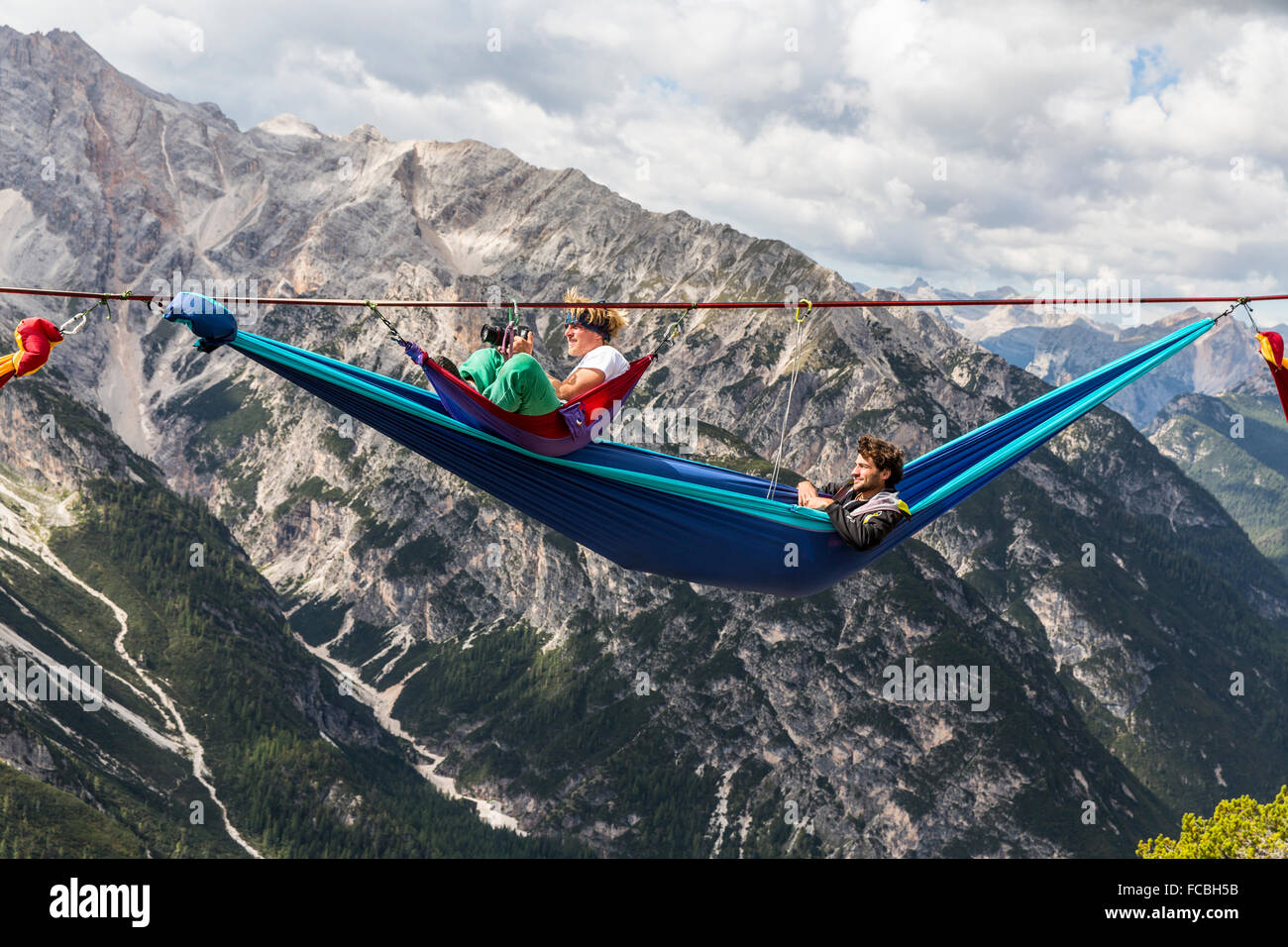Monte Piana Hängematte Aktion 2014 Stockfoto