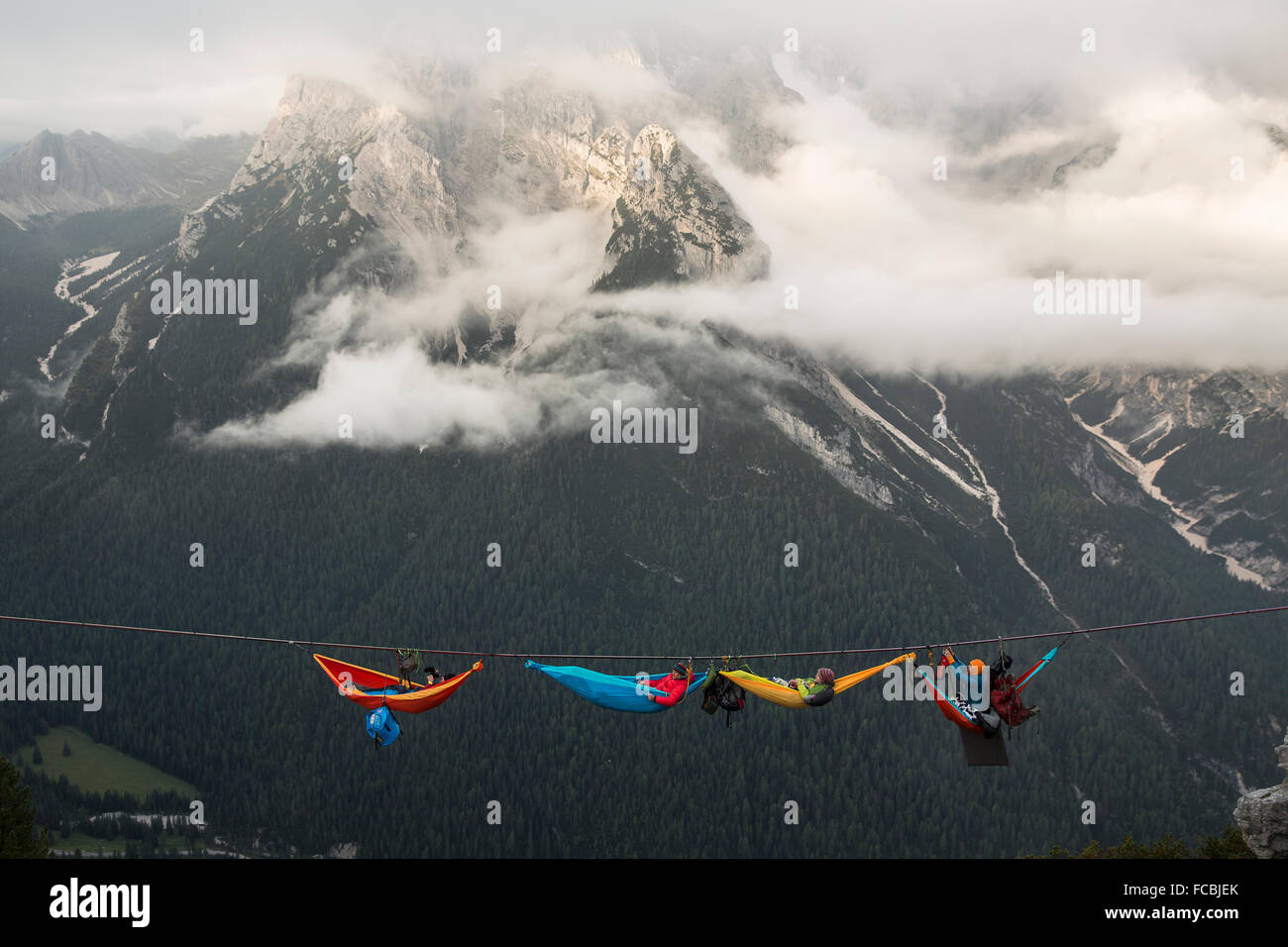Monte Piana Hängematte Sitzung Stockfoto