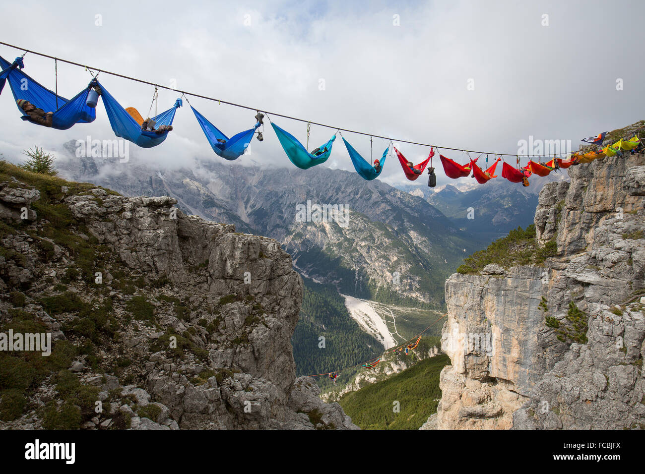 Monte Piana Hängematte Sitzung Stockfoto