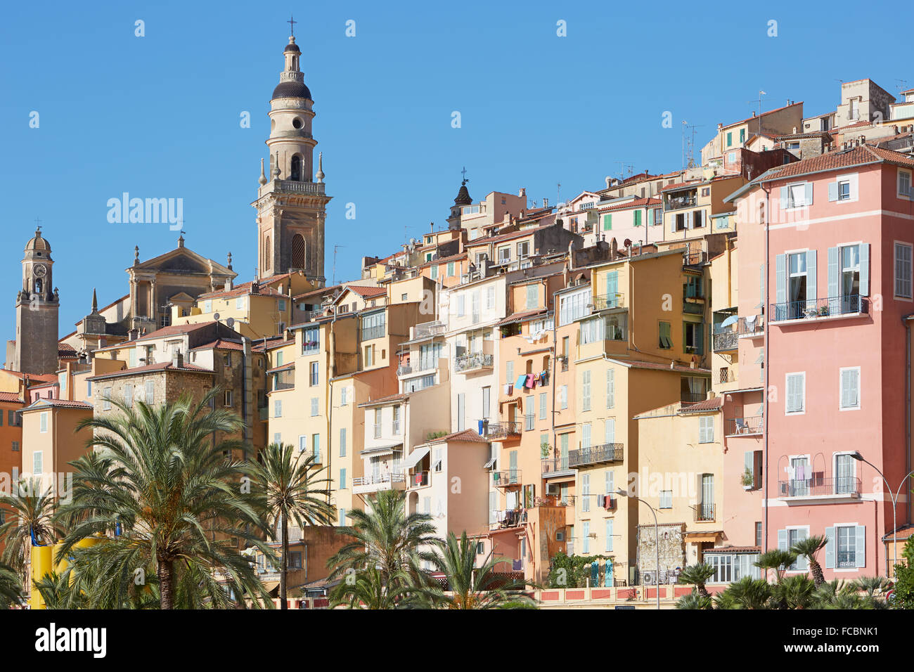 Menton, beherbergt alte Stadt am Morgen, Côte d ' Azur Stockfoto