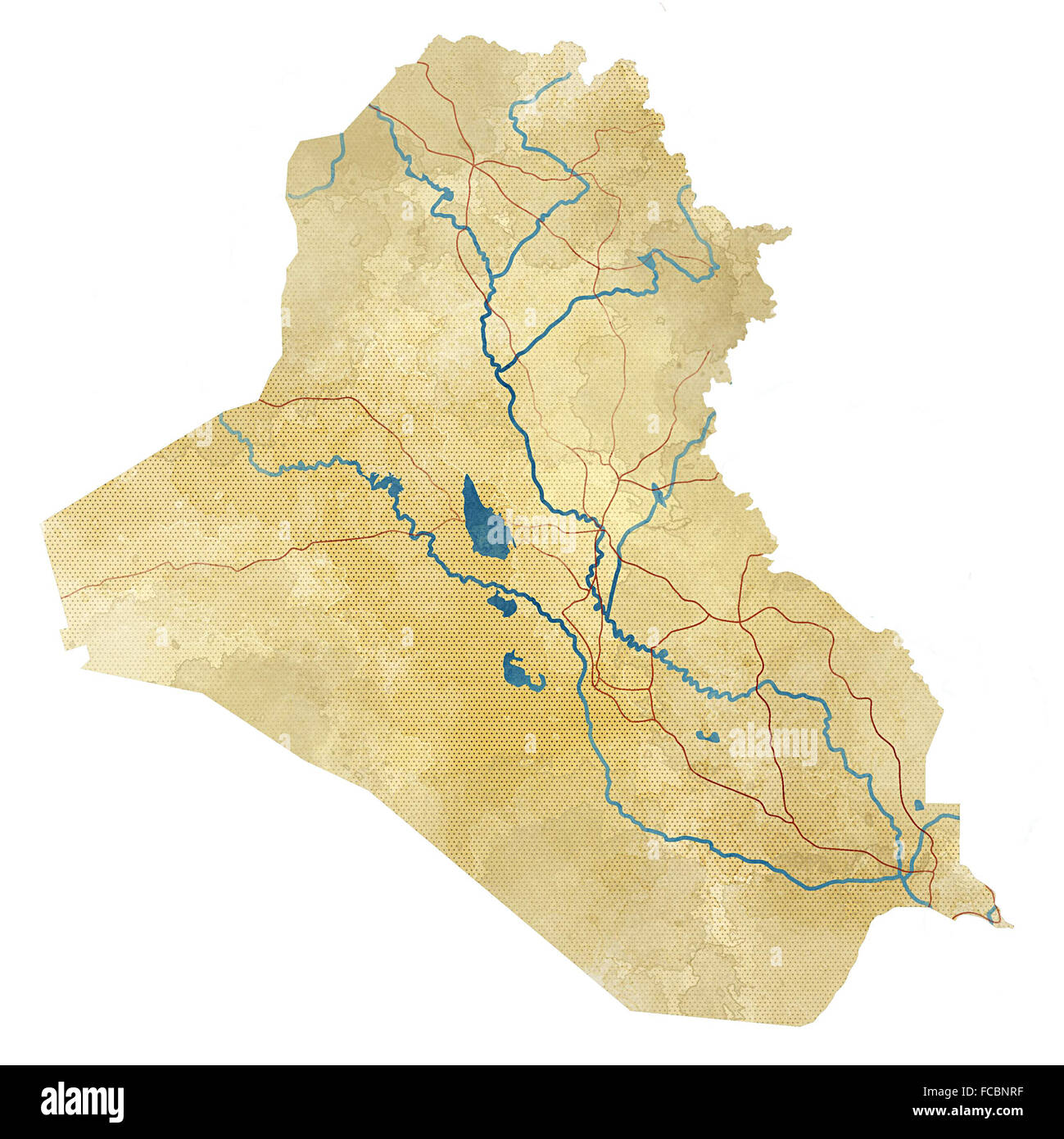 Irak Karte, physische Karte, wie von Hand gezeichnet, illustriert Stockfoto