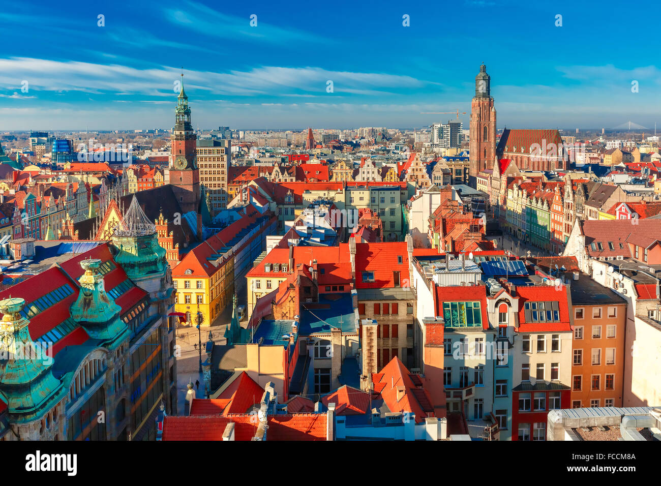 Luftaufnahme von Breslau am Morgen Stockfoto