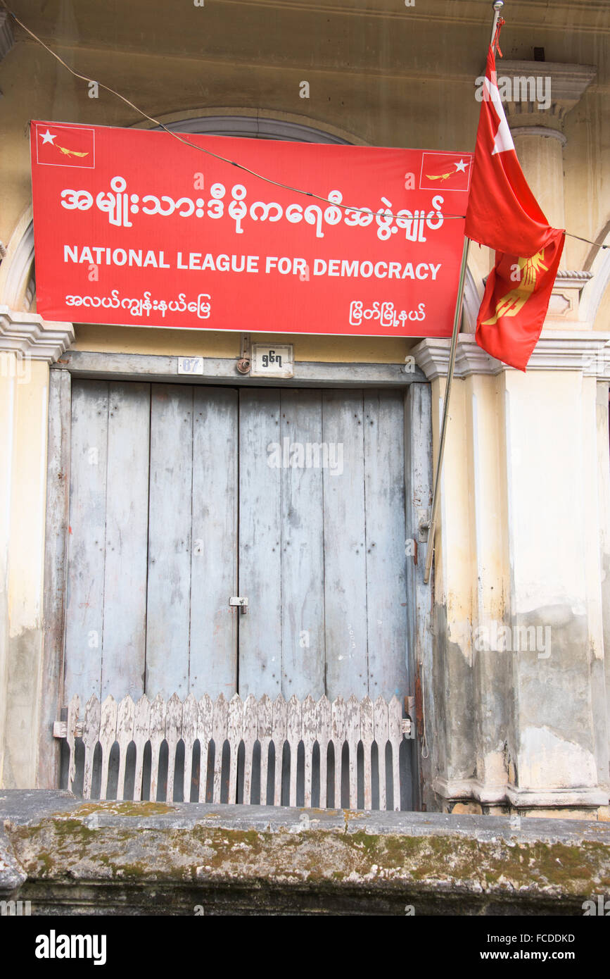 Geschäftsstelle der Nationalliga für Demokratie im Myeik, südlichen Myanmar. Stockfoto