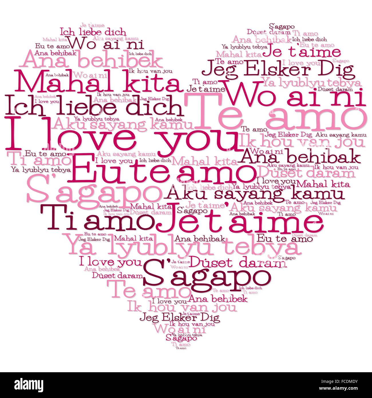 Liebe Herz gemacht von "Ich liebe dich" in 15 verschiedenen Sprachen  Stock-Vektorgrafik - Alamy