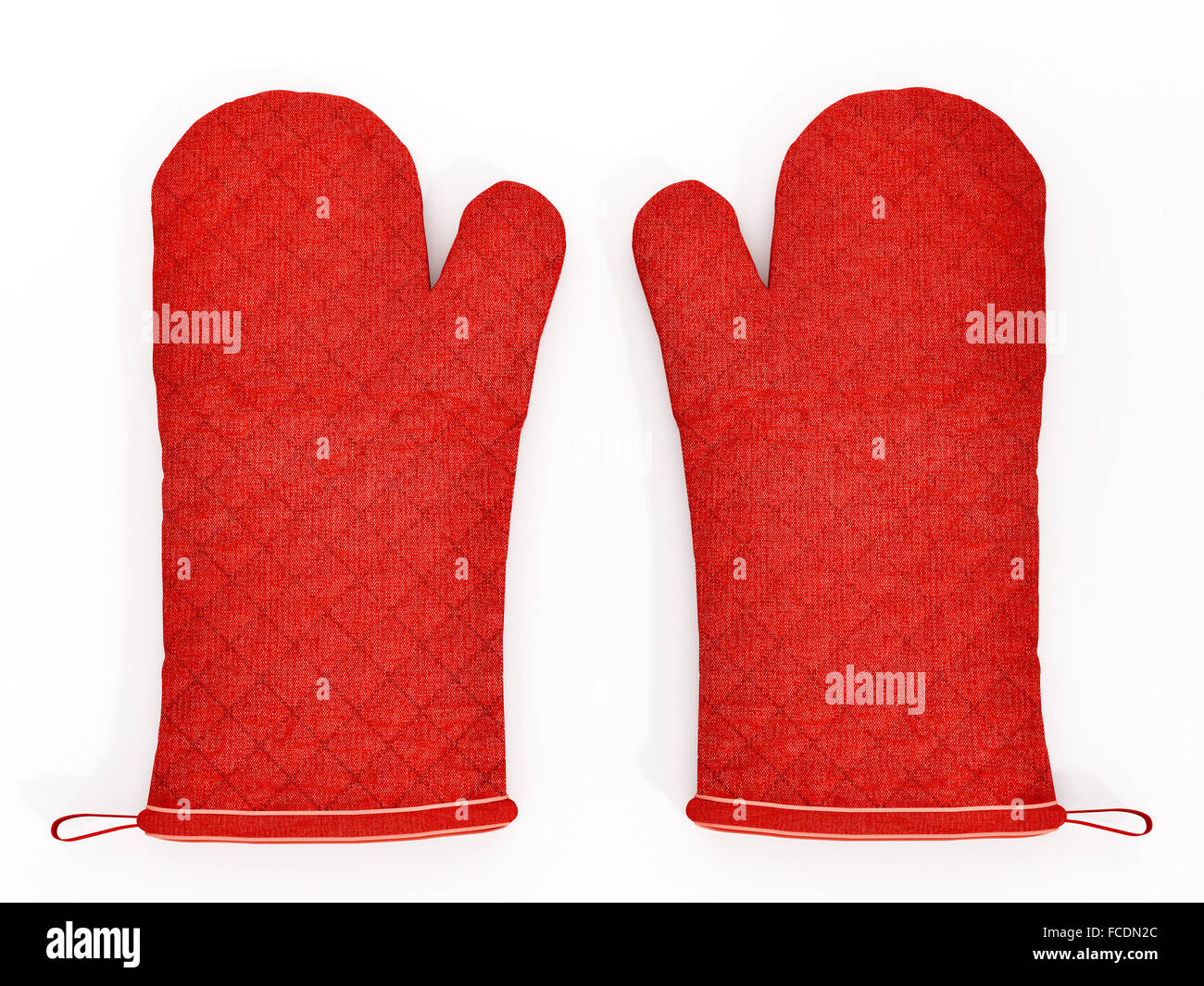 Rote Küche Handschuhe isoliert auf weißem Hintergrund. Stockfoto