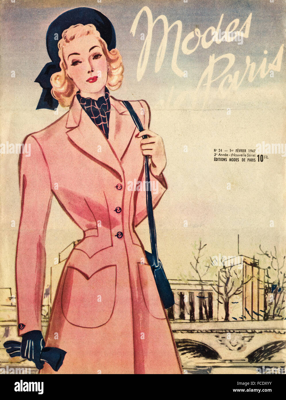 Cover der original Vintage französische Magazin Modi de Paris aus den 1940er Jahren vom 1. Februar 1947 Mode Stockfoto