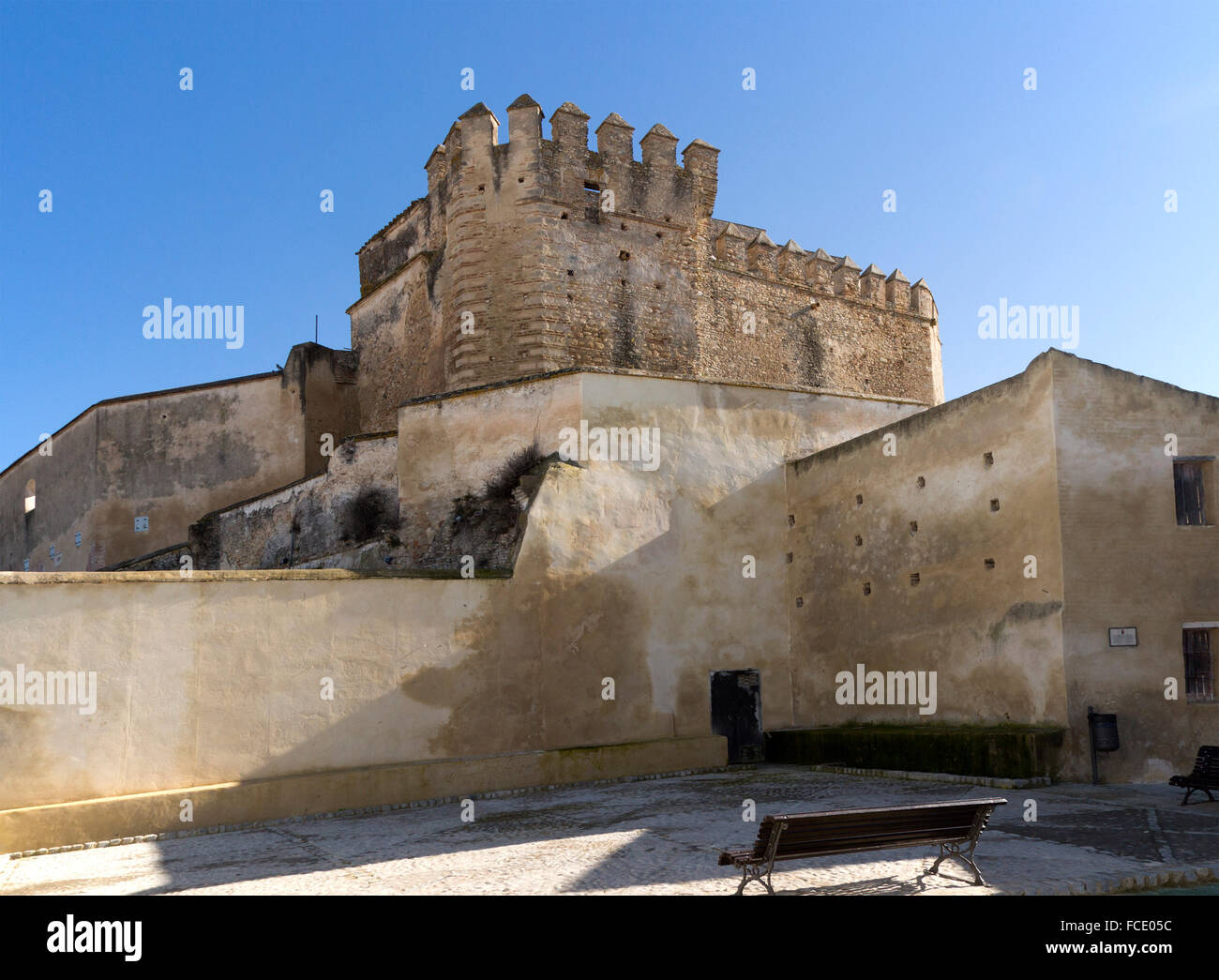 Schloss Burgwall Dorf von Arcos De La Frontera, Provinz Cadiz, Spanien Stockfoto