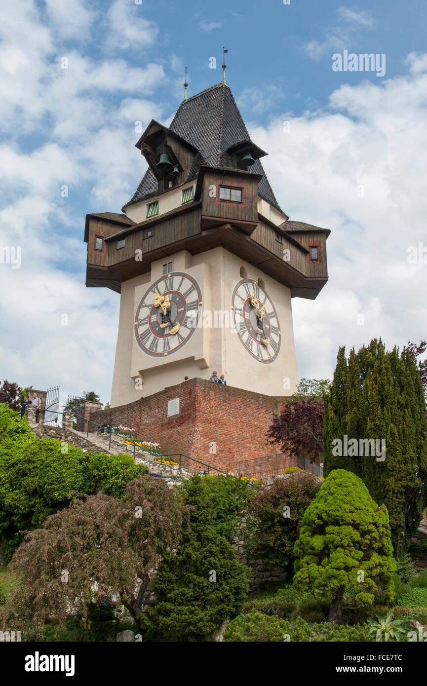 Uhrturm, Schlossberg, UNESCO-Weltkulturerbe Stadt Graz - Altstadt, Österreich Stockfoto