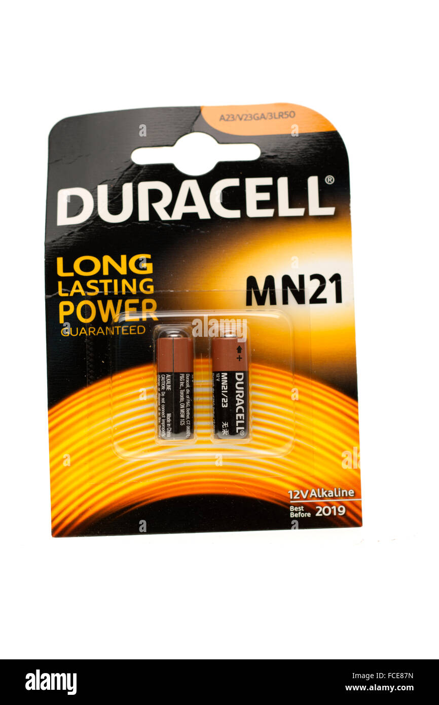 Zwei Duracell MN21 lang anhaltende Power Batterien Stockfoto