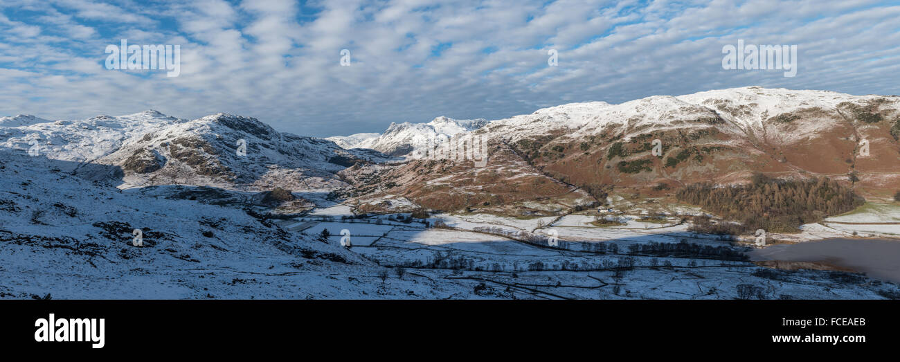 Ein Winter-Panorama der kleinen Langdale Cumbria Stockfoto