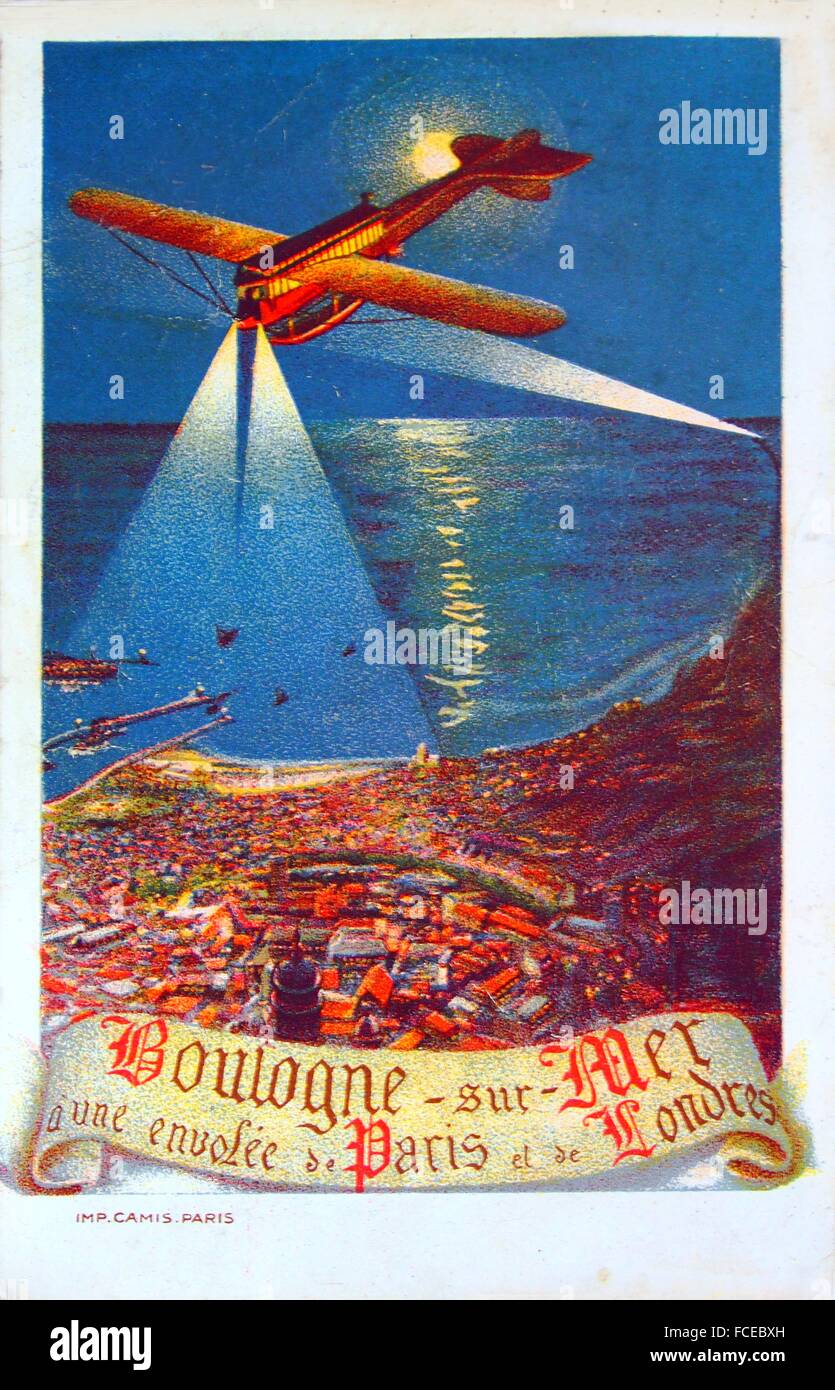 Postkarte c. 1910 Referent zum Flug nach London, Boulogne-sur-Mer, Pas-de-Calais, Nord-Pas-de-Calais, Frankreich Stockfoto