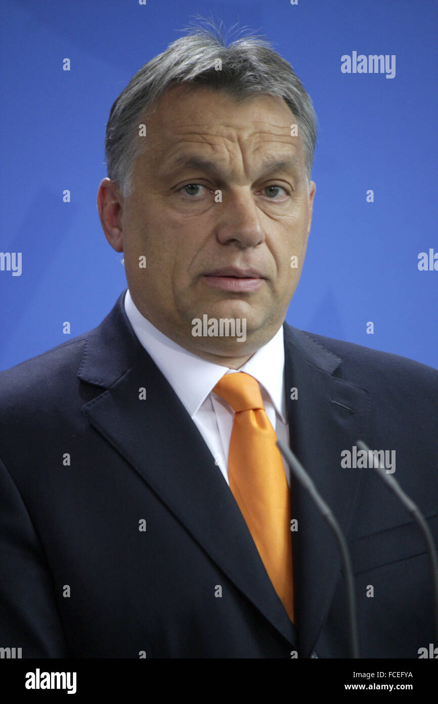 Viktor Orban - Treffen der dt. Bundeskanzlerin Mit Dem Ungarischen Ministerpraesidenten, Bundeskanzleramt, 8. Mai 2014, Berlin. Stockfoto