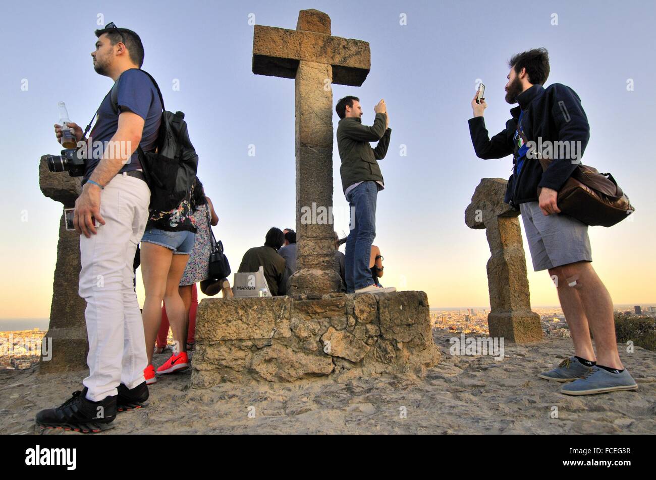Drei Kreuze, Tres Cruces Sicht, Park Güell, der Park Güell