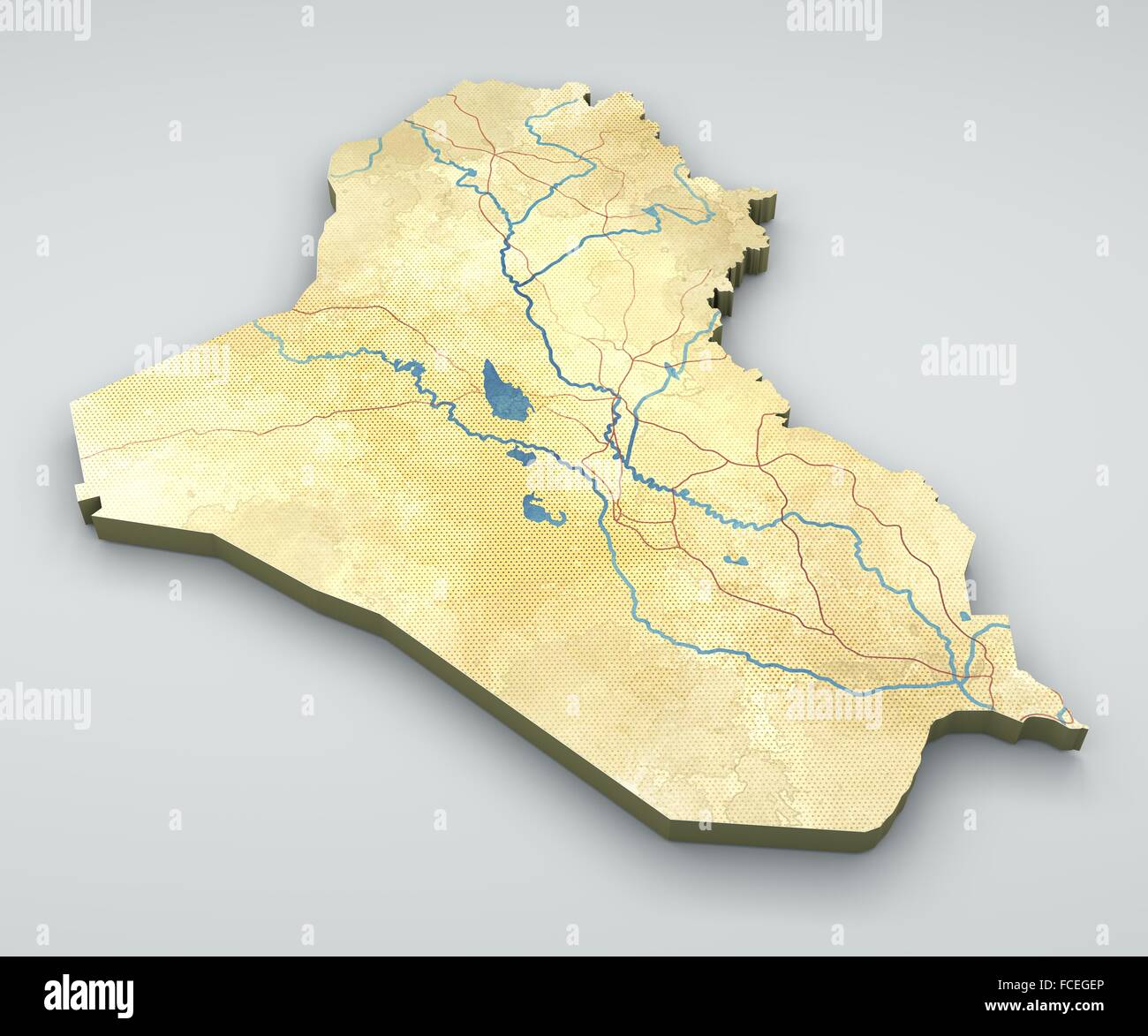 Irak Karte, physische Karte, wie von Hand gezeichnet, illustriert Stockfoto