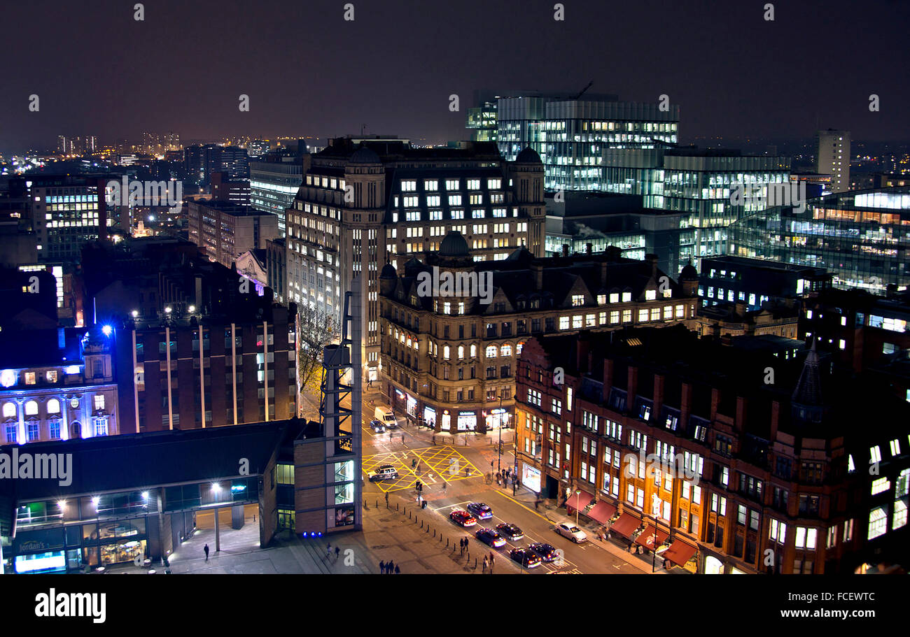 Manchester, bei Nacht, Stadtbild Stockfoto