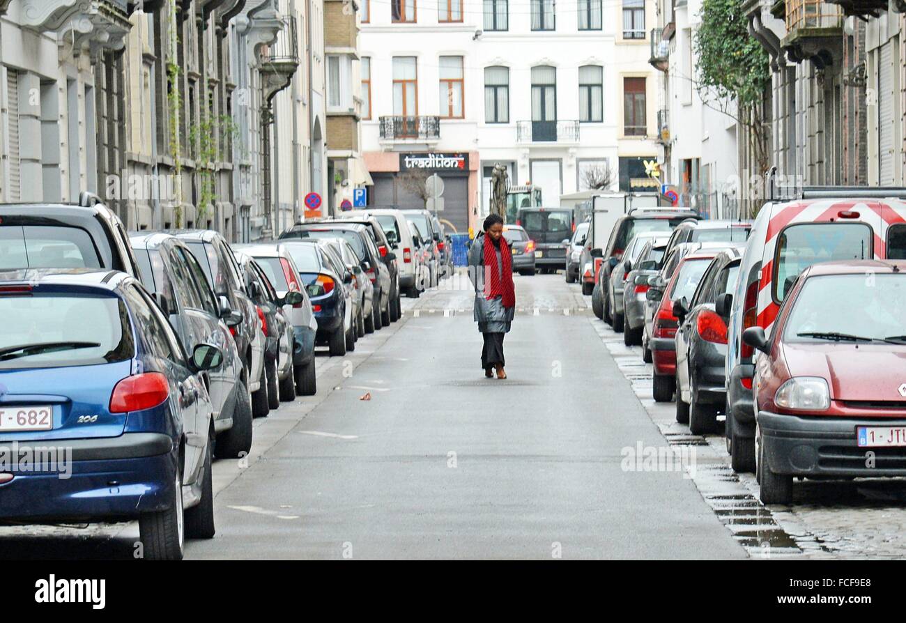 Straßenszene in Brüssel Molenbeek, 9. Januar 2016. Stockfoto