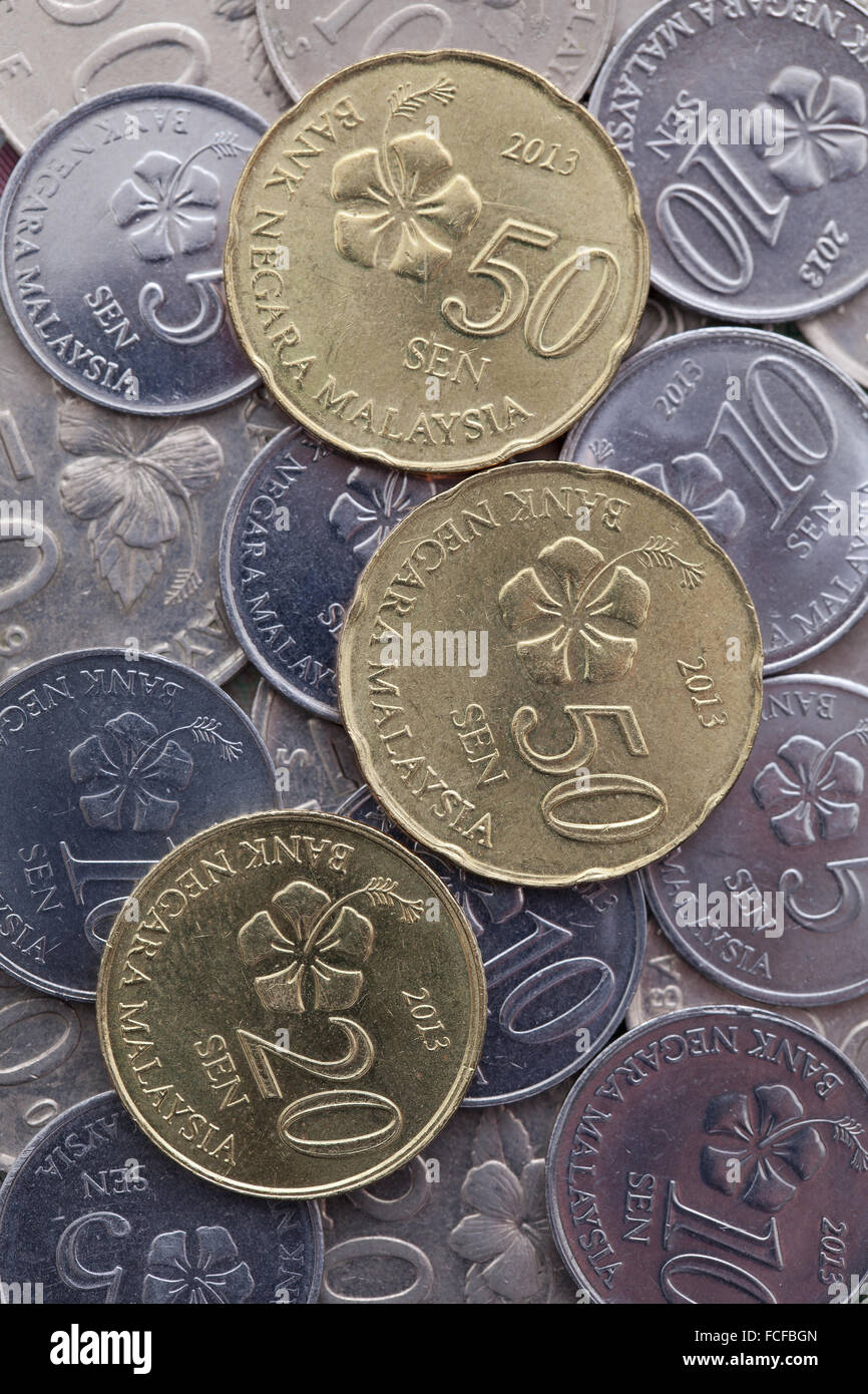 Verschiedene Münzen von Ringgit Malaysia Stockfoto