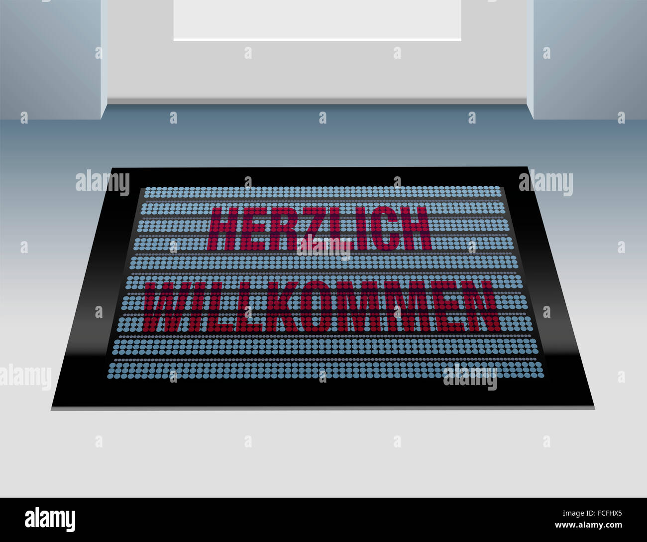 Fußmatte, die besagt, dass sind Sie herzlich willkommen in deutscher Sprache: Herzlich Willkommen. Stockfoto