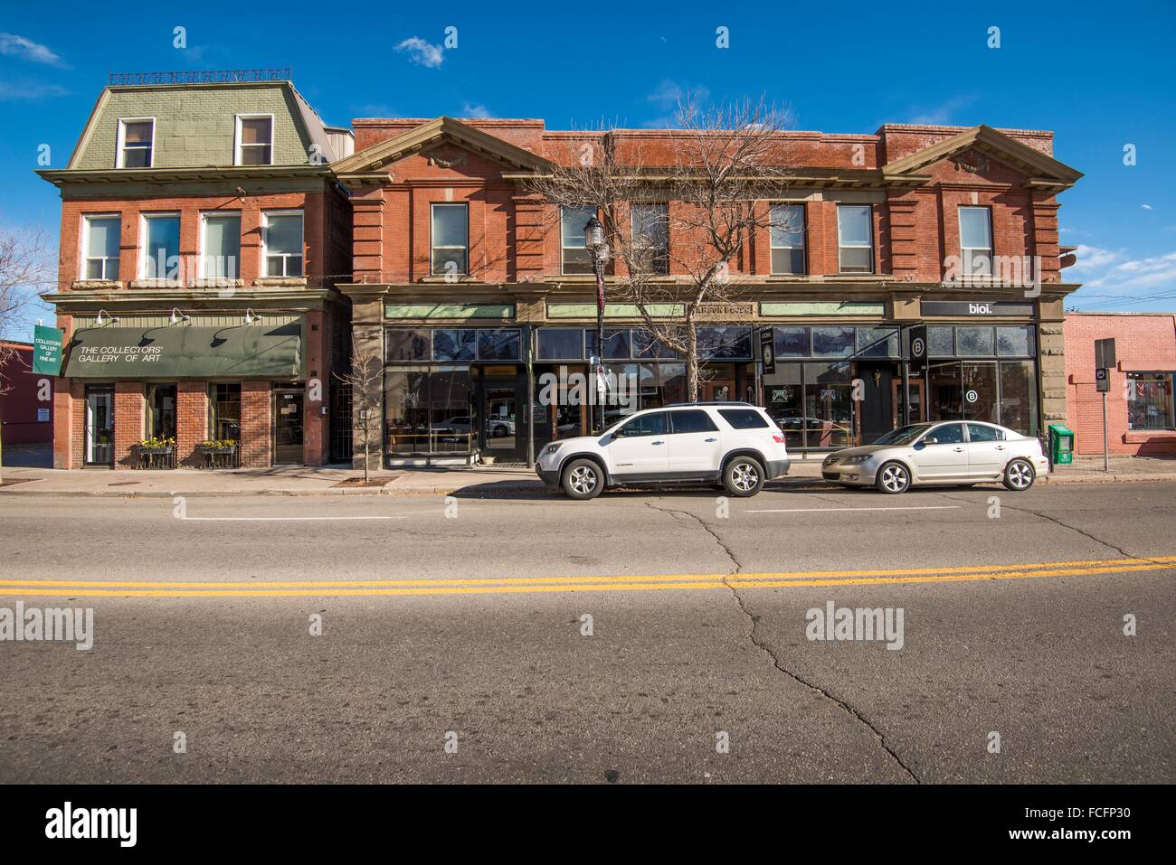 Geschäfte auf 9th Avenue, SE, in Inglewood, Calgary, Alberta, Kanada Stockfoto