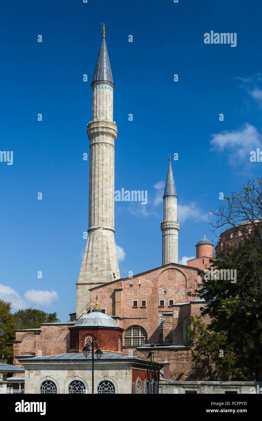 Minarette der Hagia Sophia Museum in Sultanahmet, Istanbul, Türkei