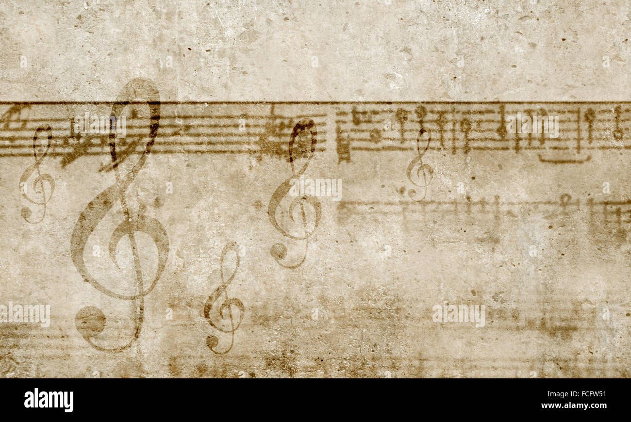 Konzeptbild von Titelmusik mit Schlüsseln und Notizen Stockfoto